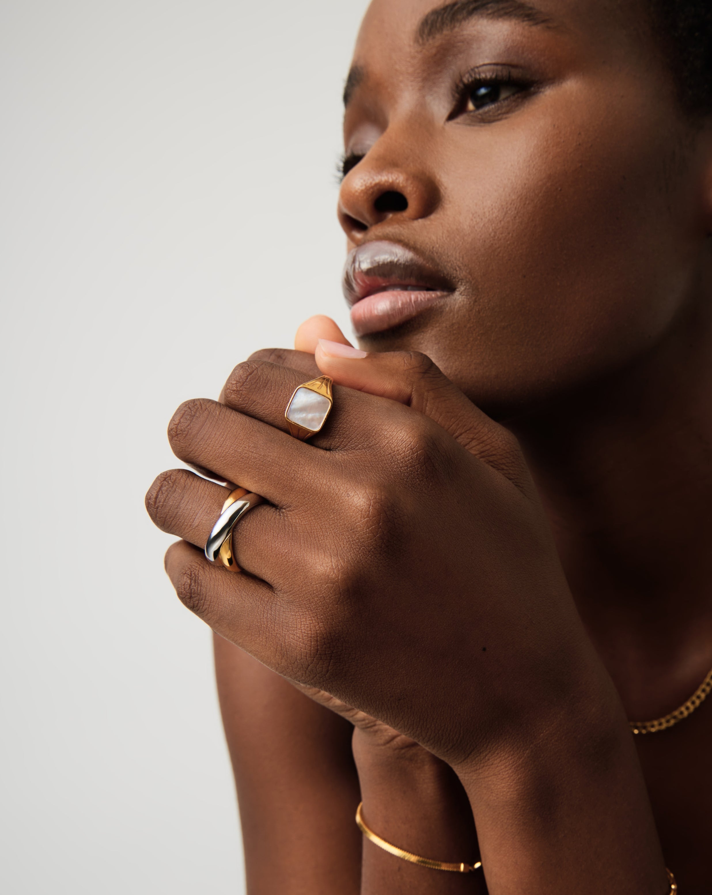 Lucy Williams Square Signet Ring | 18ct Gold Vermeil/Mother of Pearl