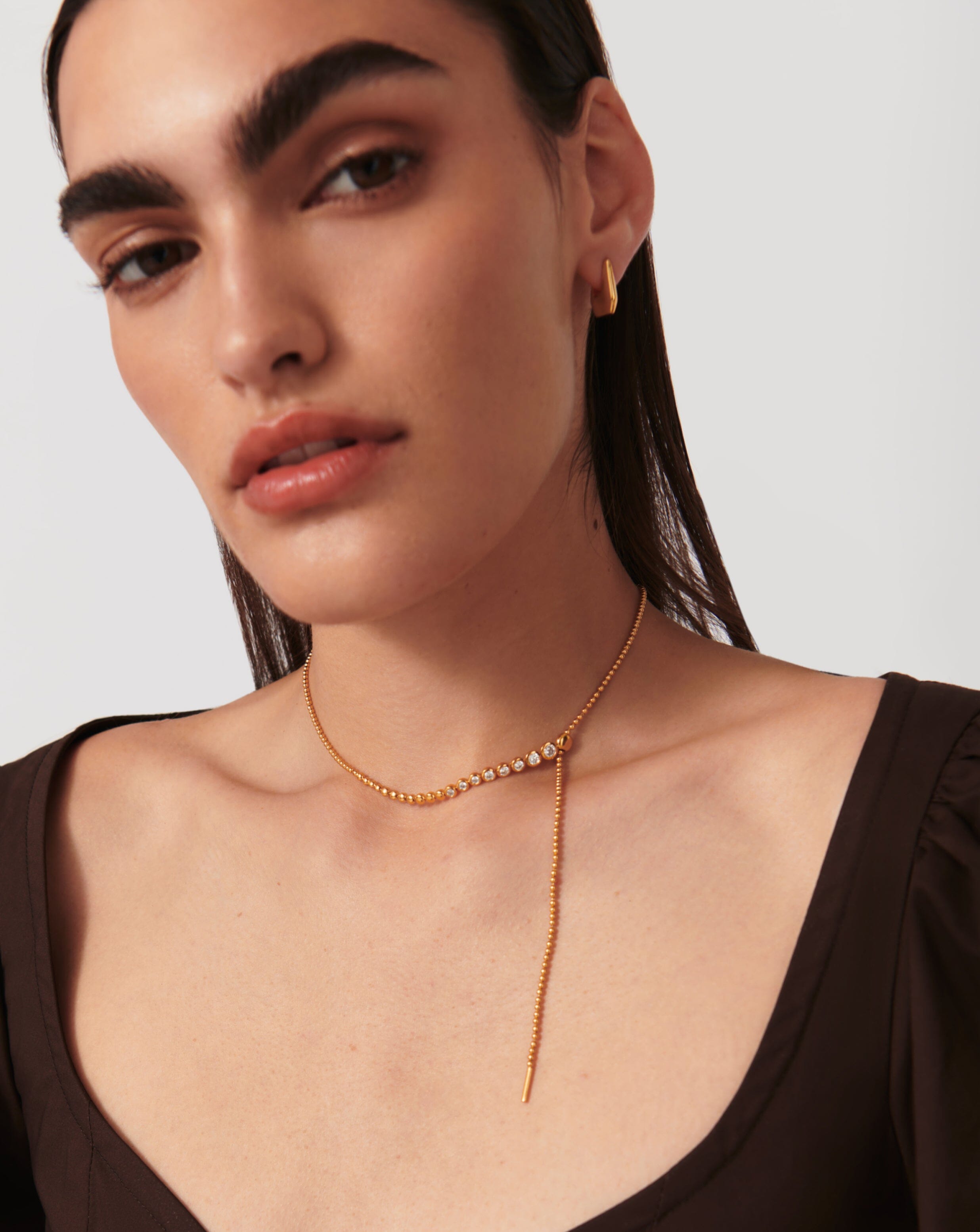 Articulated Beaded Stone Slider Lariat Necklace | 18ct Gold Plated Vermeil/Cubic Zirconia Necklaces Missoma 