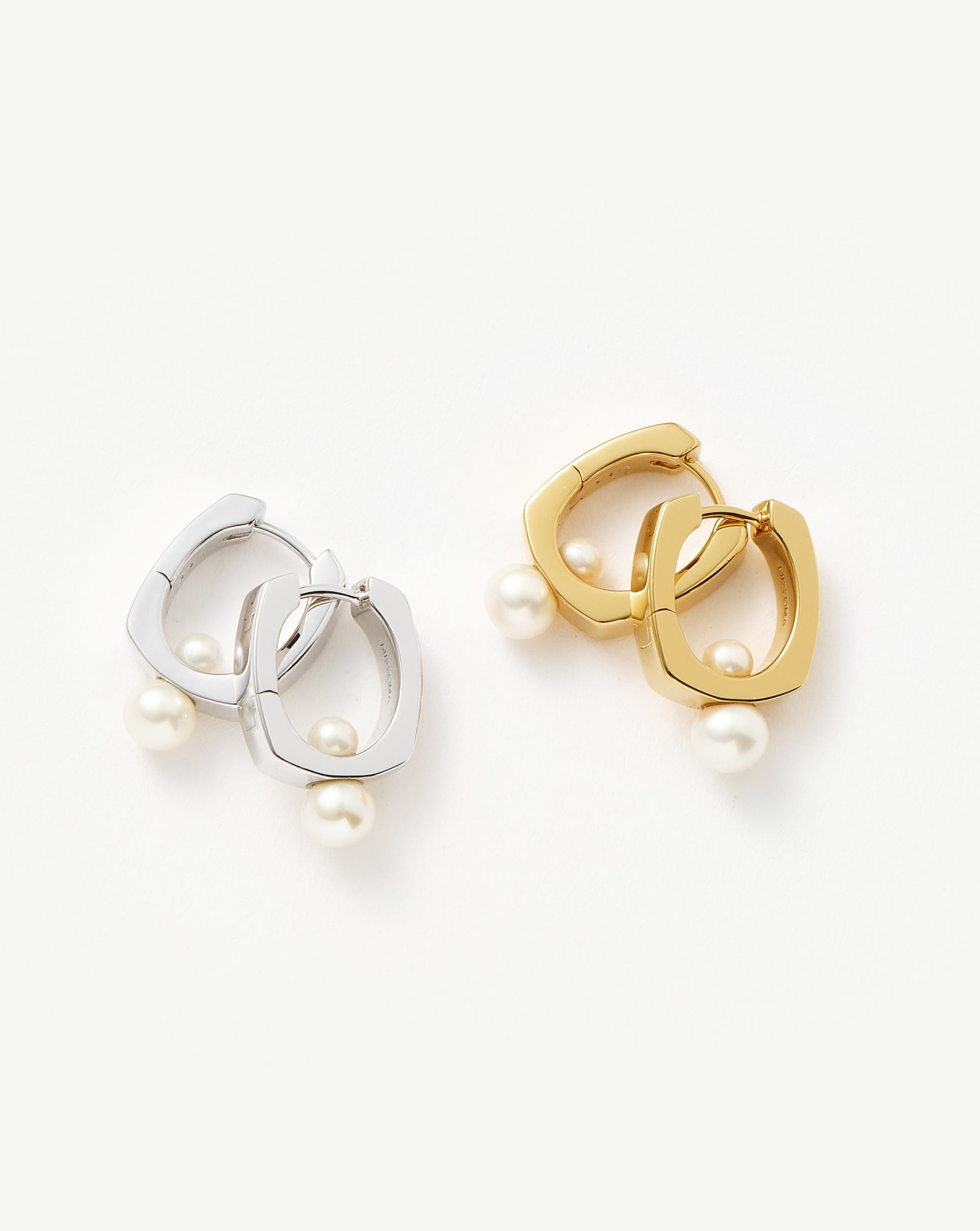 Button Pearl Square Small Hoop Earrings | 18ct Gold Plated/Pearl Earrings Missoma 