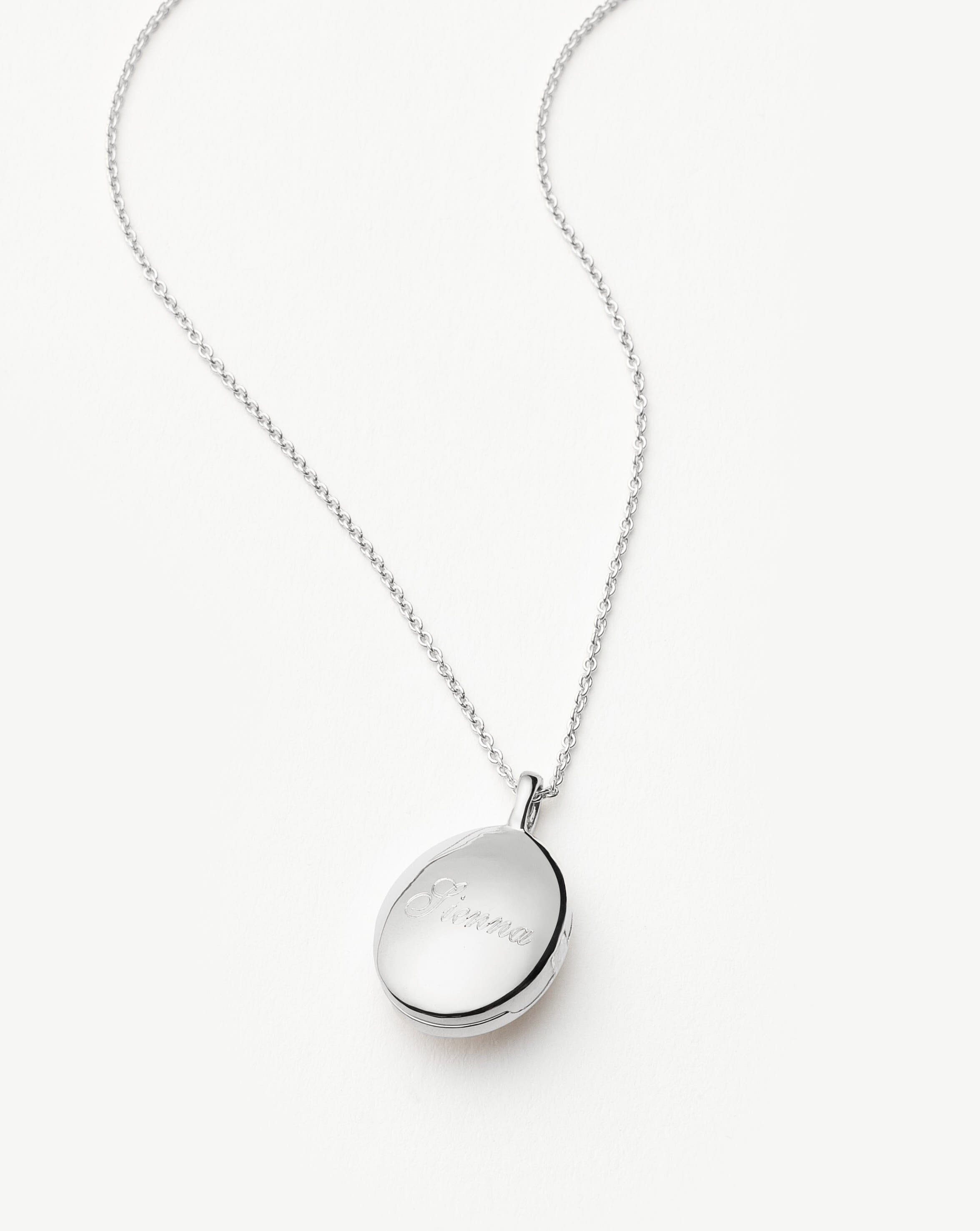 Engravable Oval Ridge Locket Pendant Necklace | Sterling Silver/Rainbow Moonstone Necklaces Missoma 