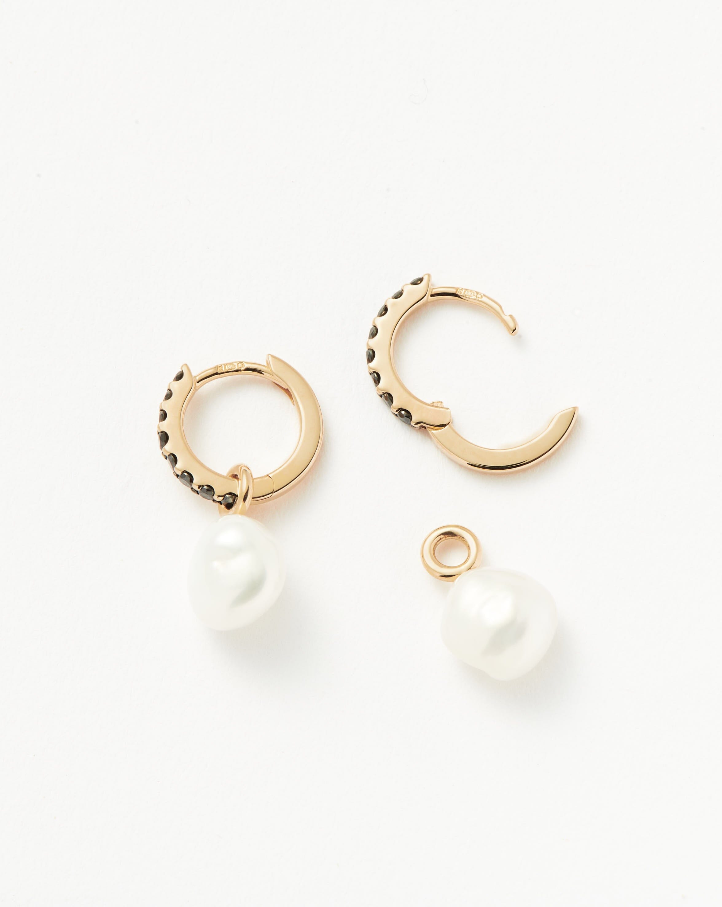 Fine Diamond & Pearl Charm Hoop Earrings | 14ct Solid Gold/Pearl & Black Diamond Earrings Missoma 