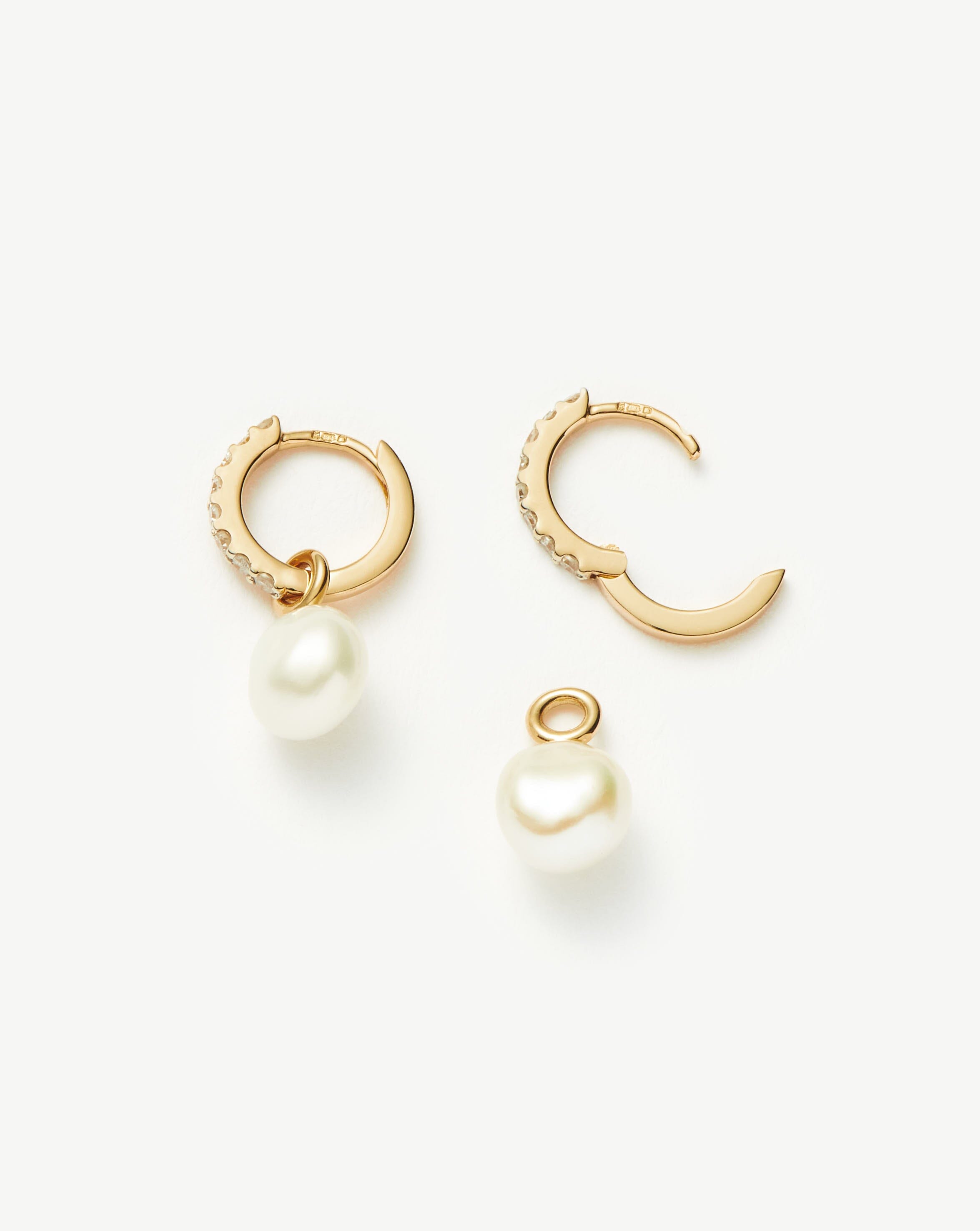 Fine Diamond & Pearl Charm Hoop Earrings | 14ct Solid Gold/Pearl & Diamond Earrings Missoma 