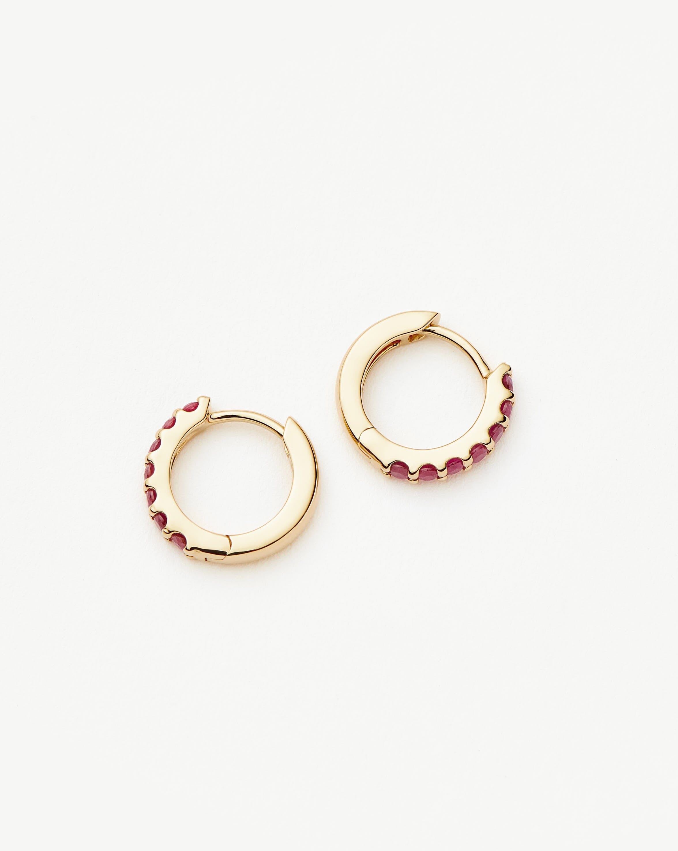 Fine Ruby Huggies | 14ct Solid Gold/Ruby Earrings Missoma 