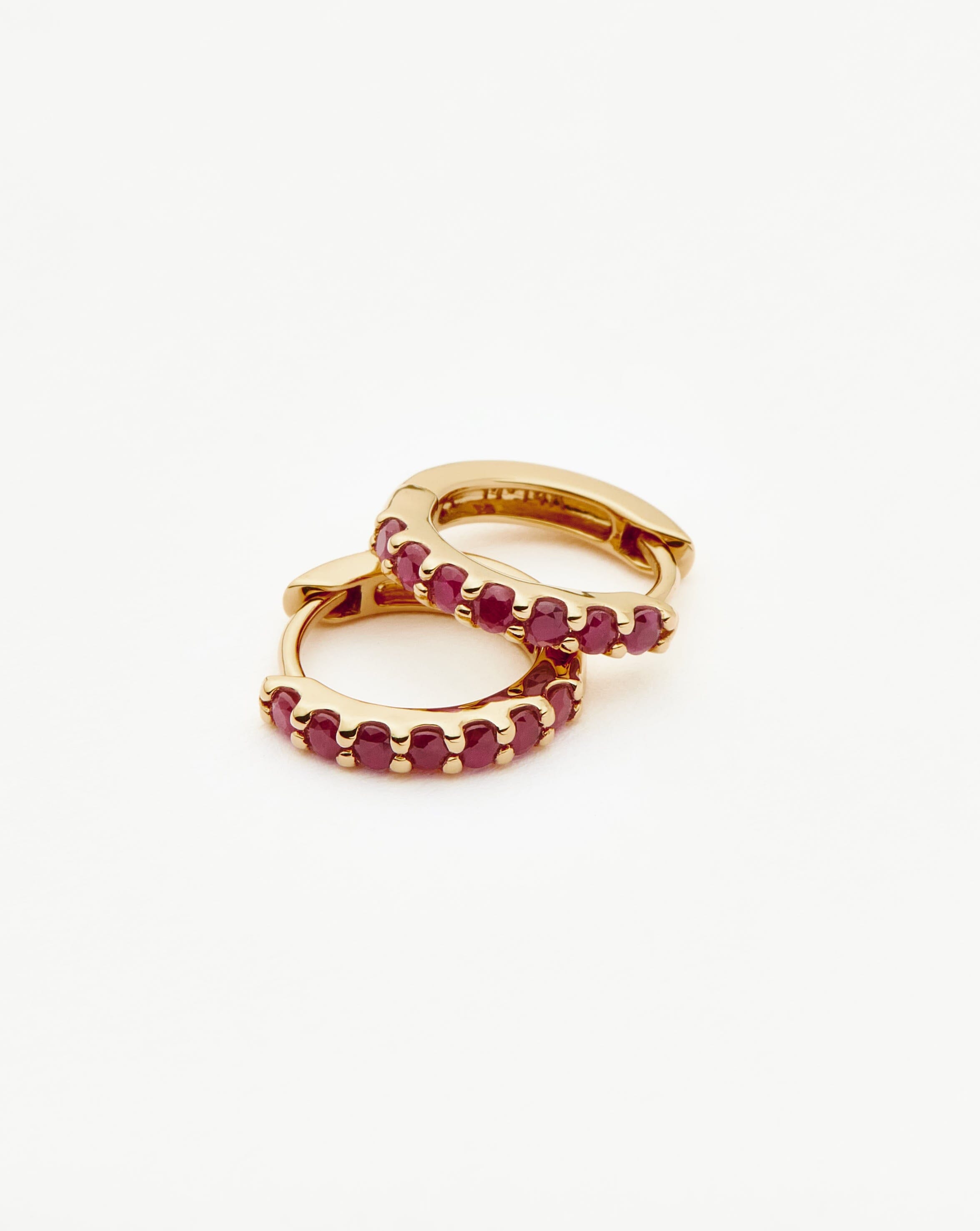 Fine Ruby Huggies | 14ct Solid Gold/Ruby Earrings Missoma 