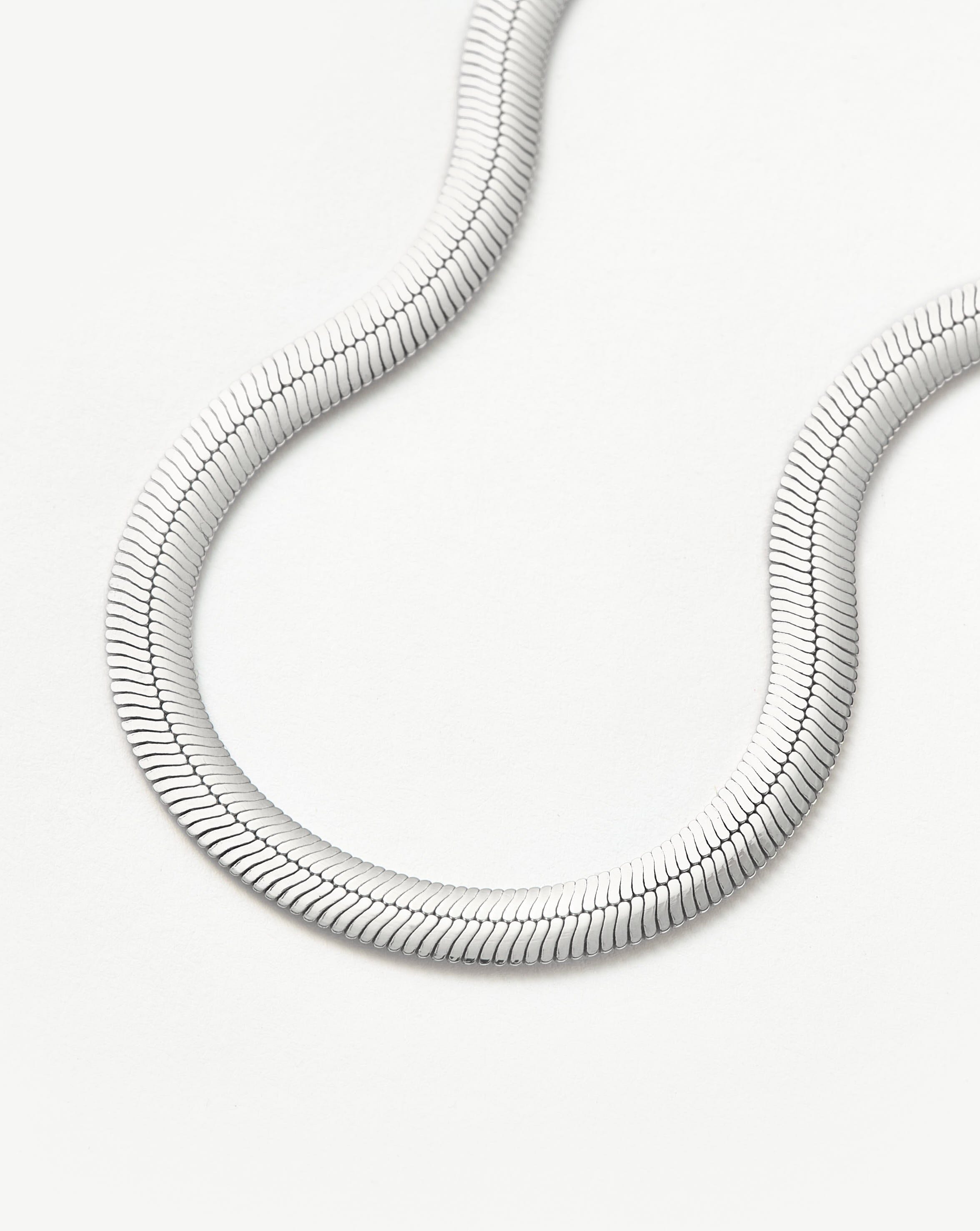 Flat Snake Chain Necklace | Rhodium Plated on Recycled Sterling Silver Necklaces Missoma 