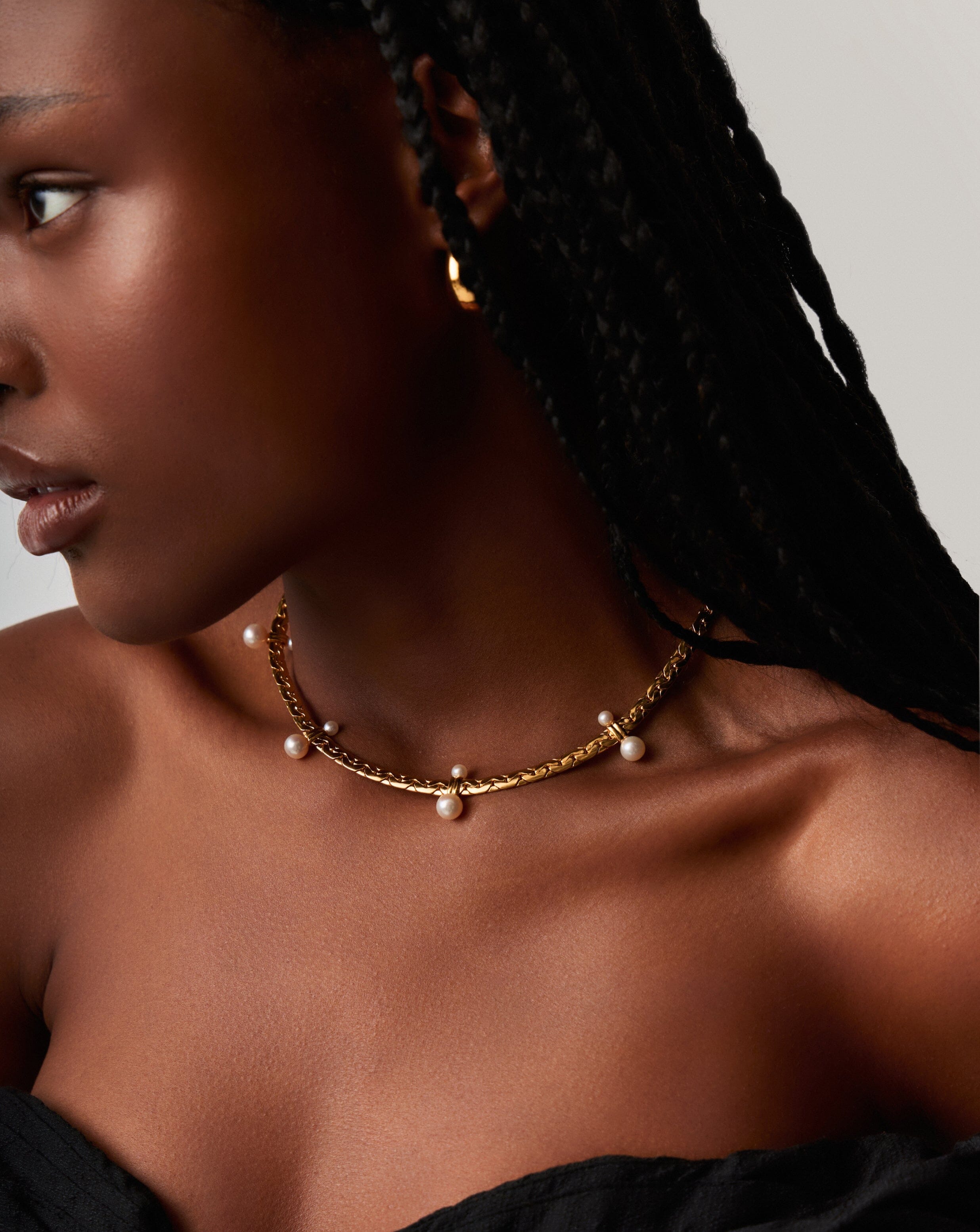 Floating Pearl Cobra Chain Choker | 18ct Gold Plated/Pearl Necklaces Missoma 