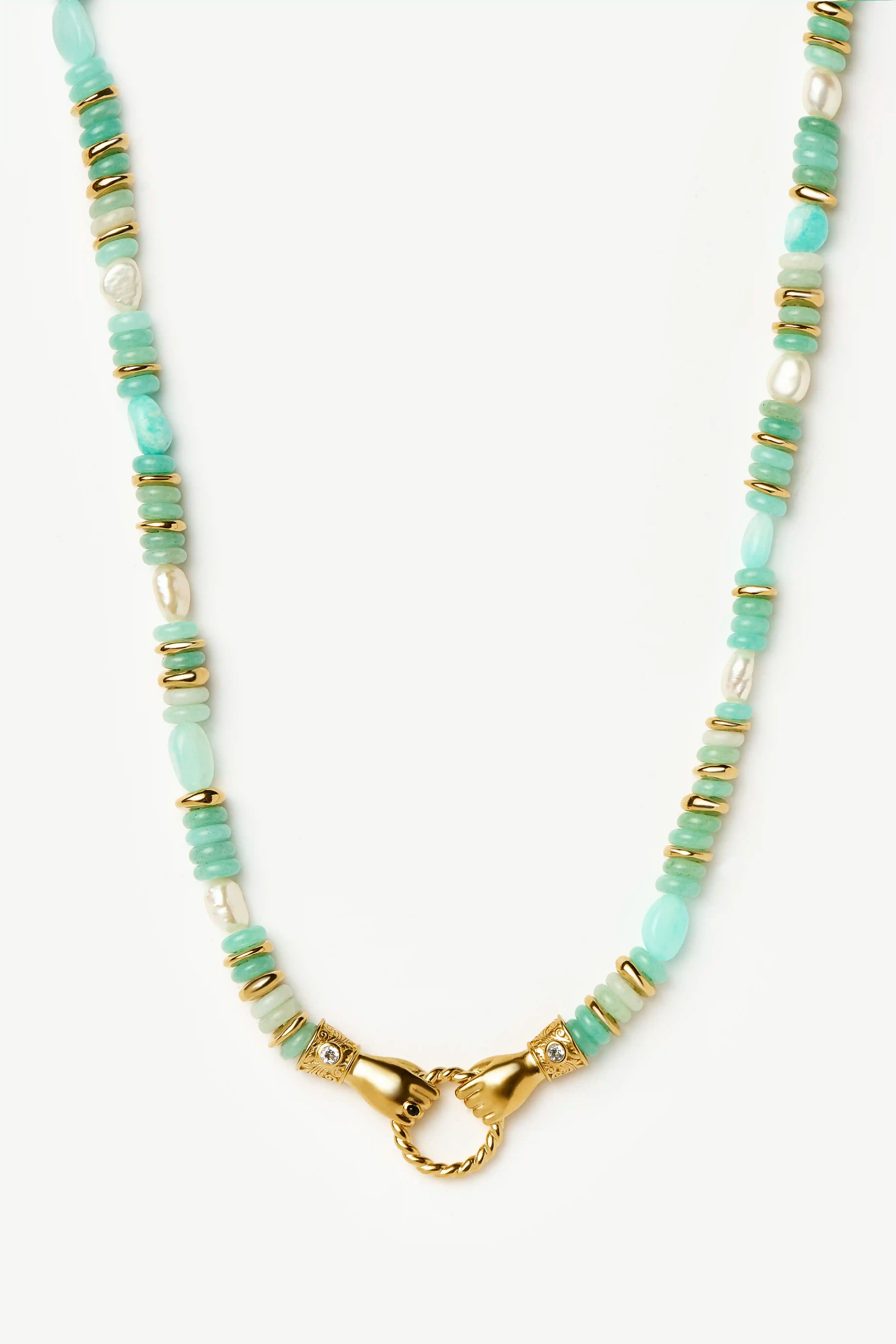 Harris Reed In Good Hands Chunky Beaded Gemstone Necklace | 18ct Gold Plated/Multi Amazonite & Pearl Necklaces Missoma 