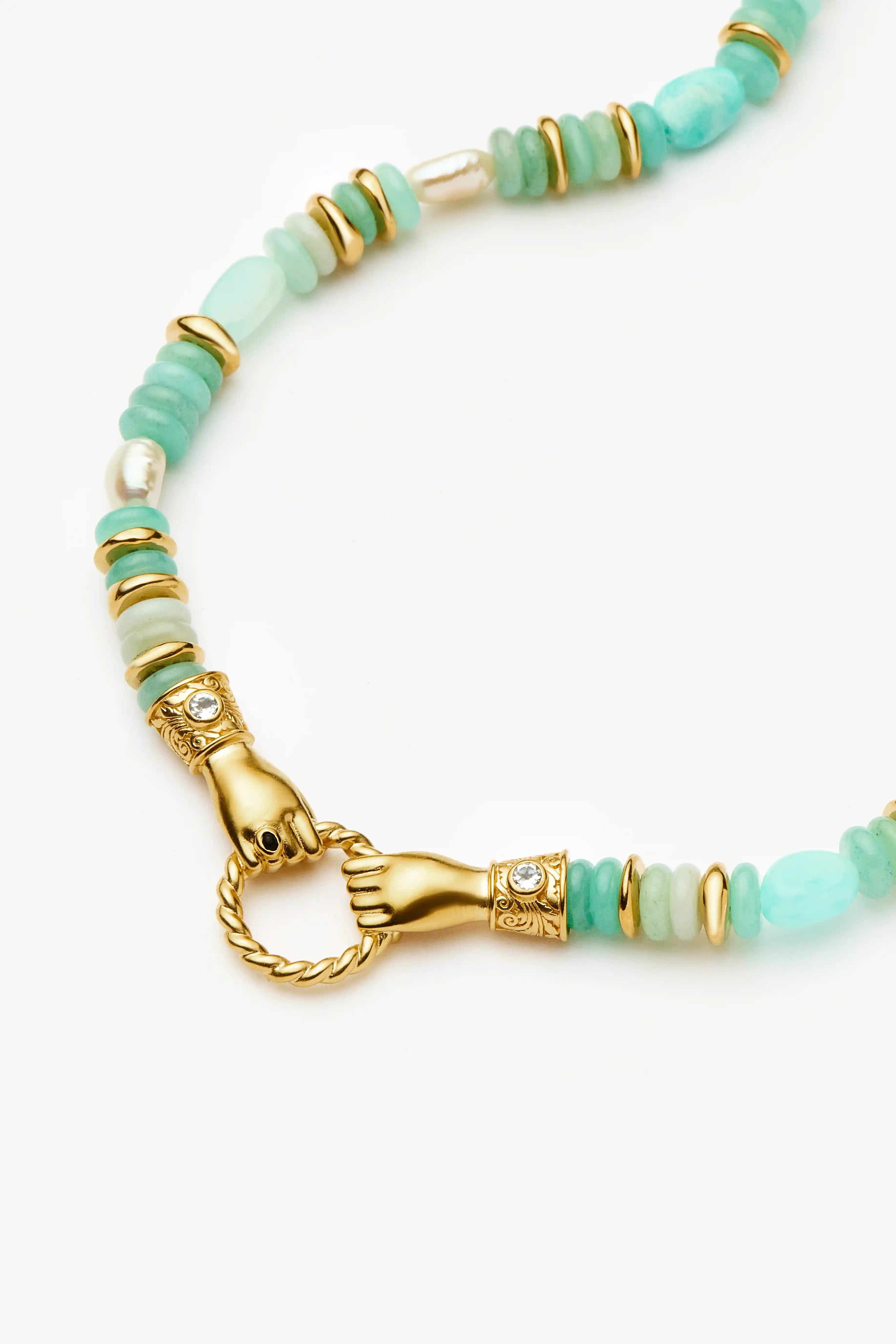 Harris Reed In Good Hands Chunky Beaded Gemstone Necklace | 18ct Gold Plated/Multi Amazonite & Pearl Necklaces Missoma 