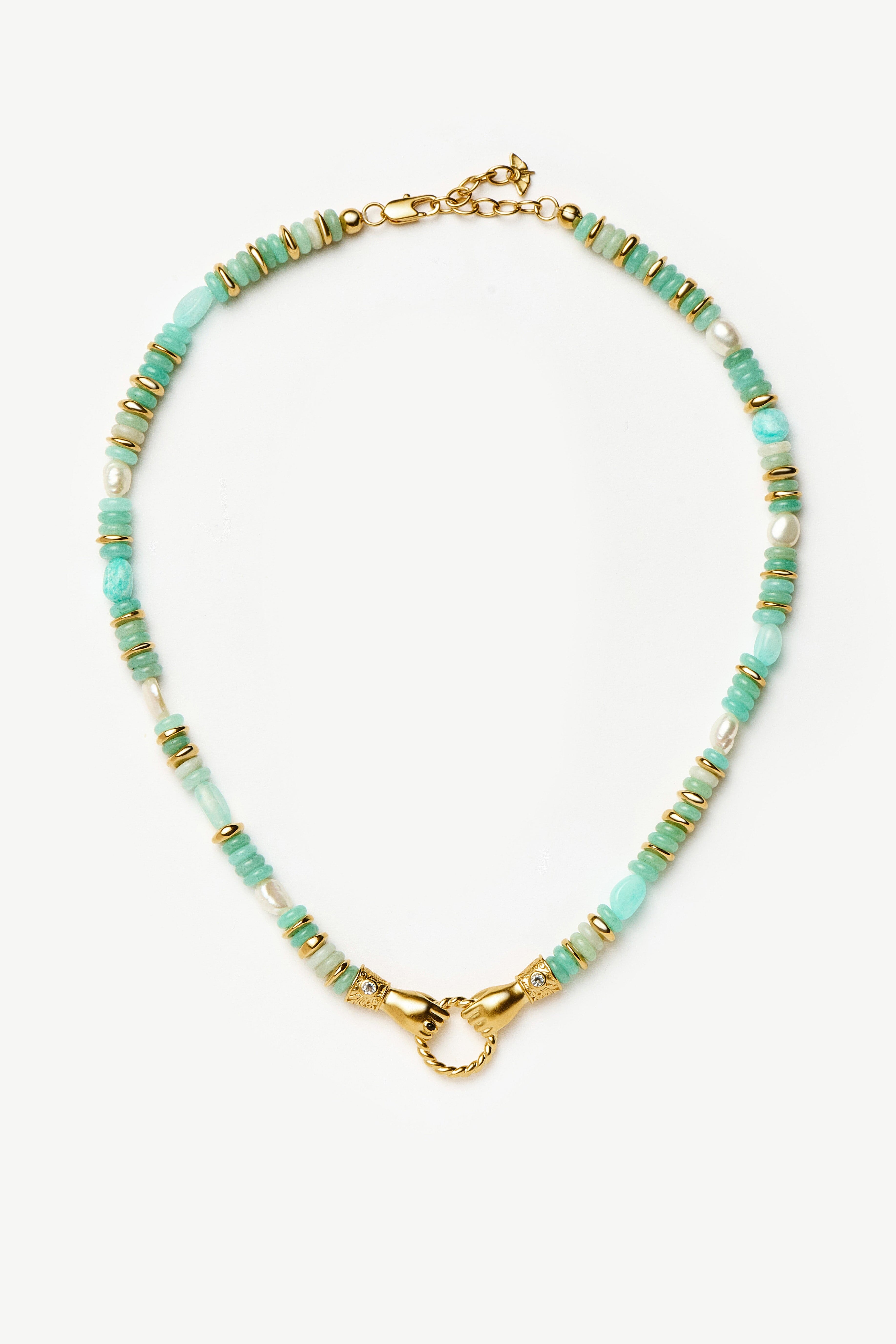 Harris Reed In Good Hands Chunky Beaded Gemstone Necklace | 18ct Gold Plated/Multi Amazonite & Pearl Necklaces Missoma 