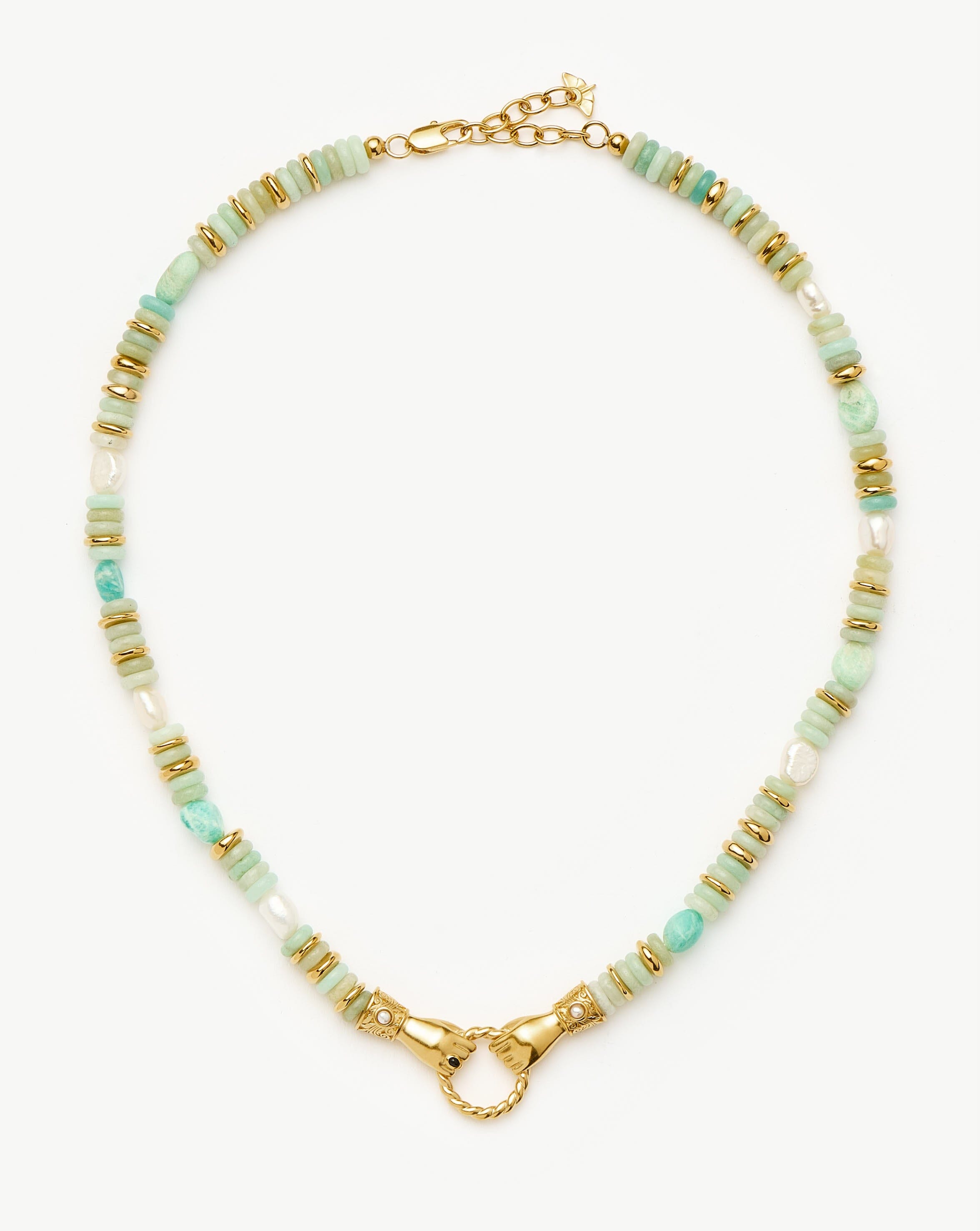 Harris Reed In Good Hands Chunky Beaded Gemstone Necklace | 18ct Gold Plated/Multi Amazonite & Pearl Necklaces Missoma 