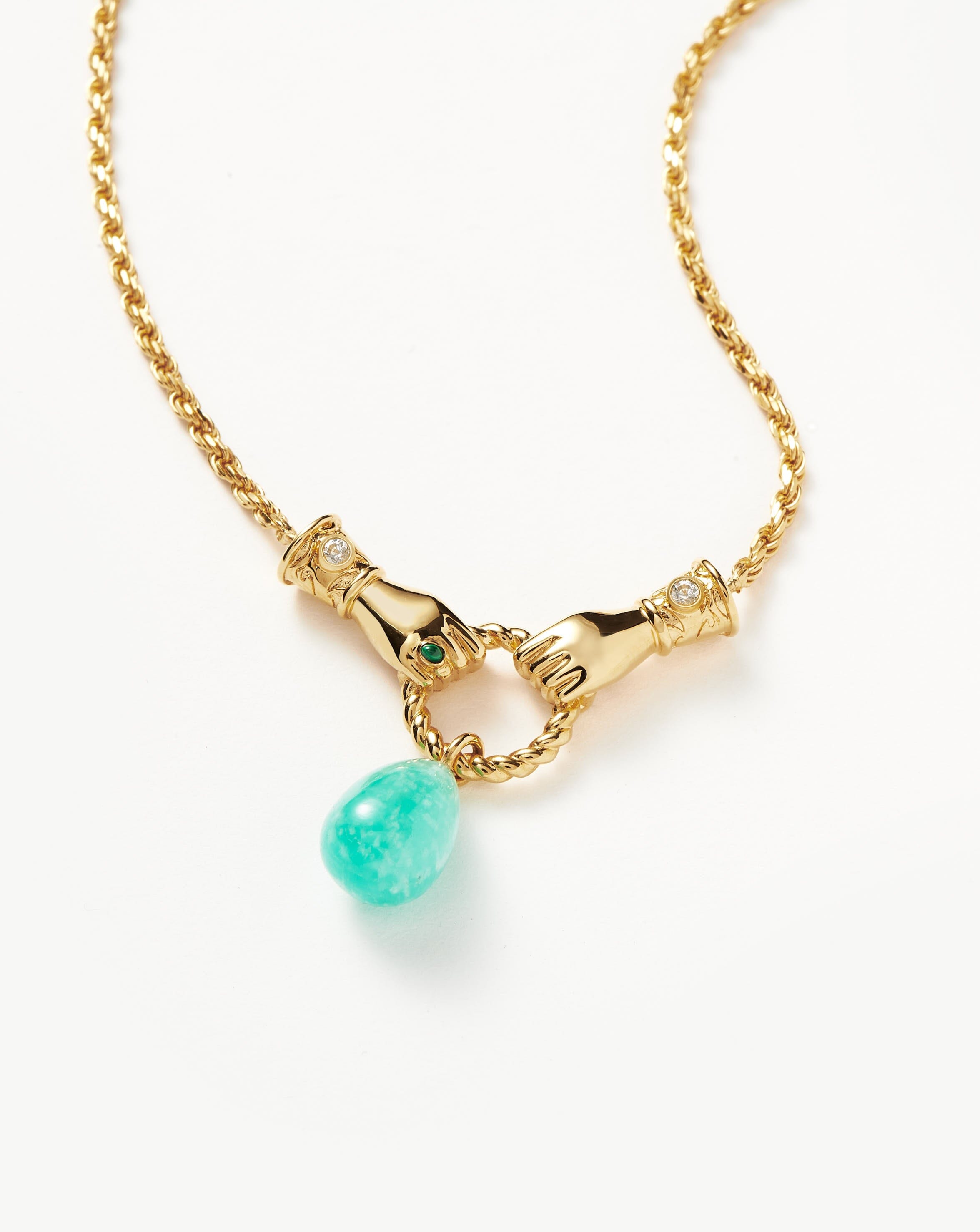 Harris Reed In Good Hands Drop Pendant Necklace | 18ct Gold Plated/Amazonite & Pearl Necklaces Missoma 