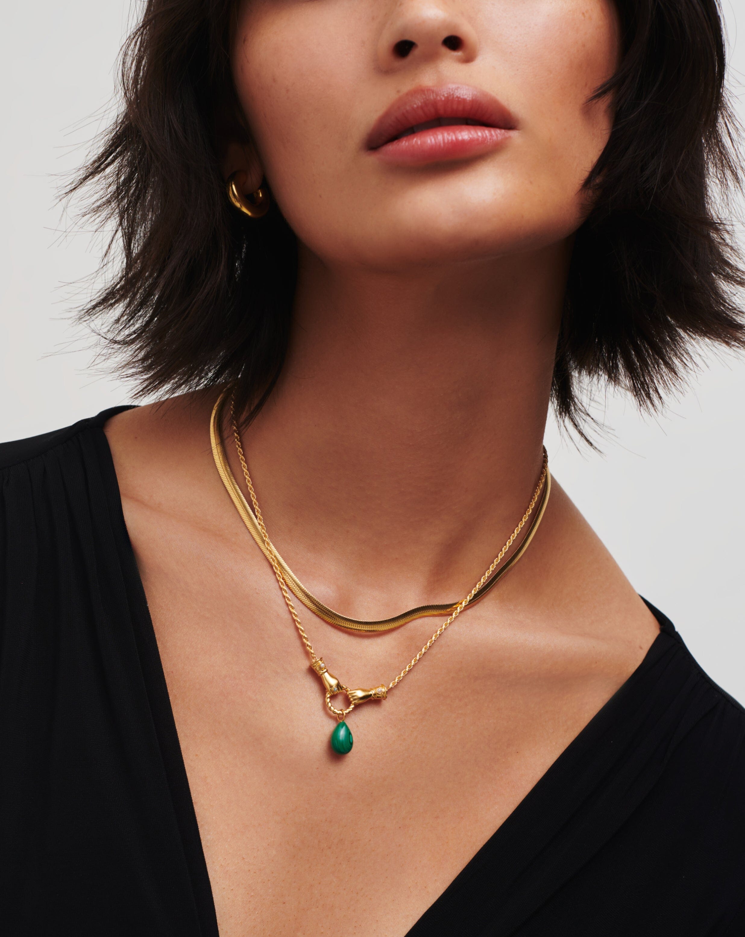 Harris Reed In Good Hands Drop Pendant Necklace | 18ct Gold Plated/Malachite & Pearl Necklaces Missoma 