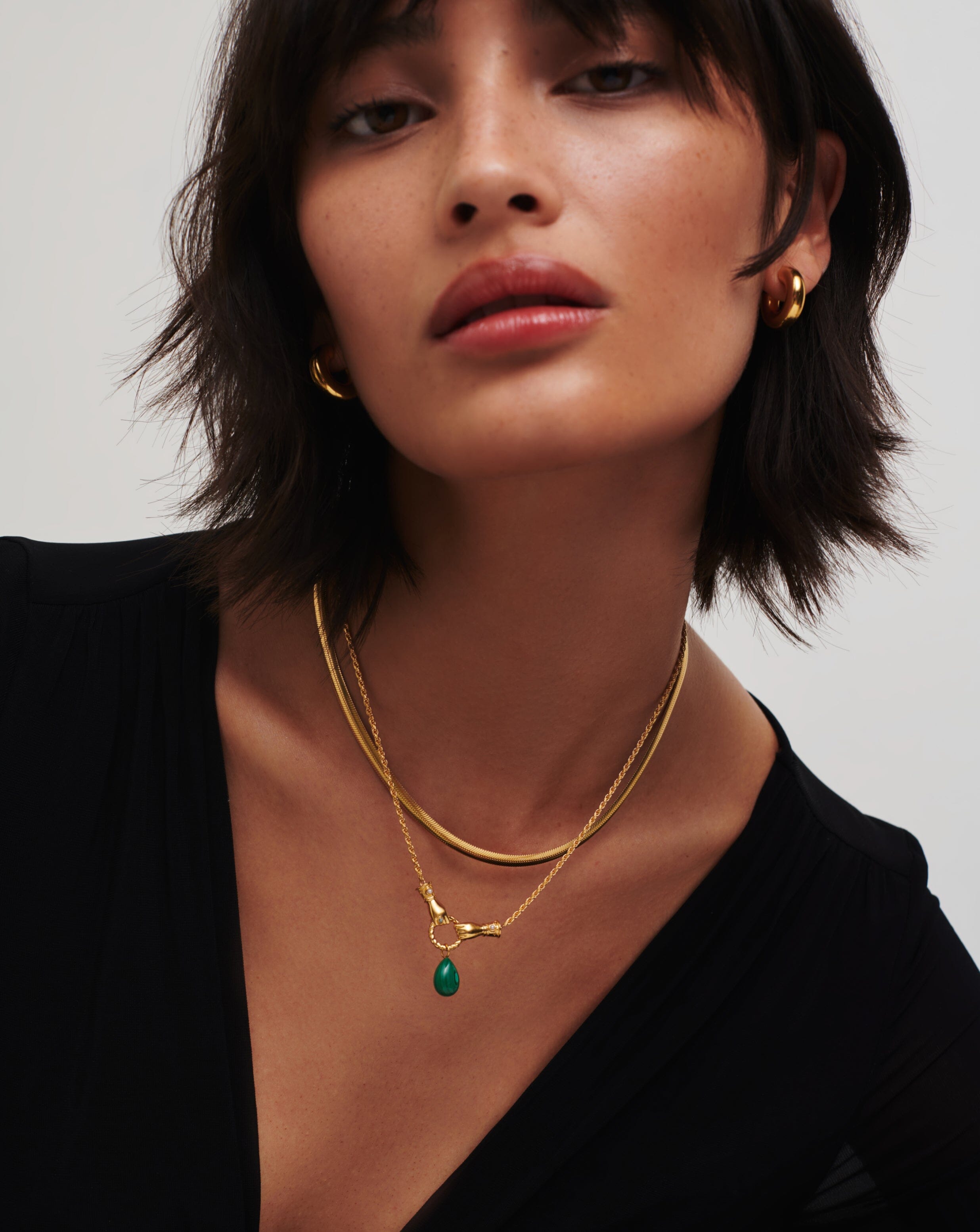 Harris Reed In Good Hands Drop Pendant Necklace | 18ct Gold Plated/Malachite & Pearl Necklaces Missoma 