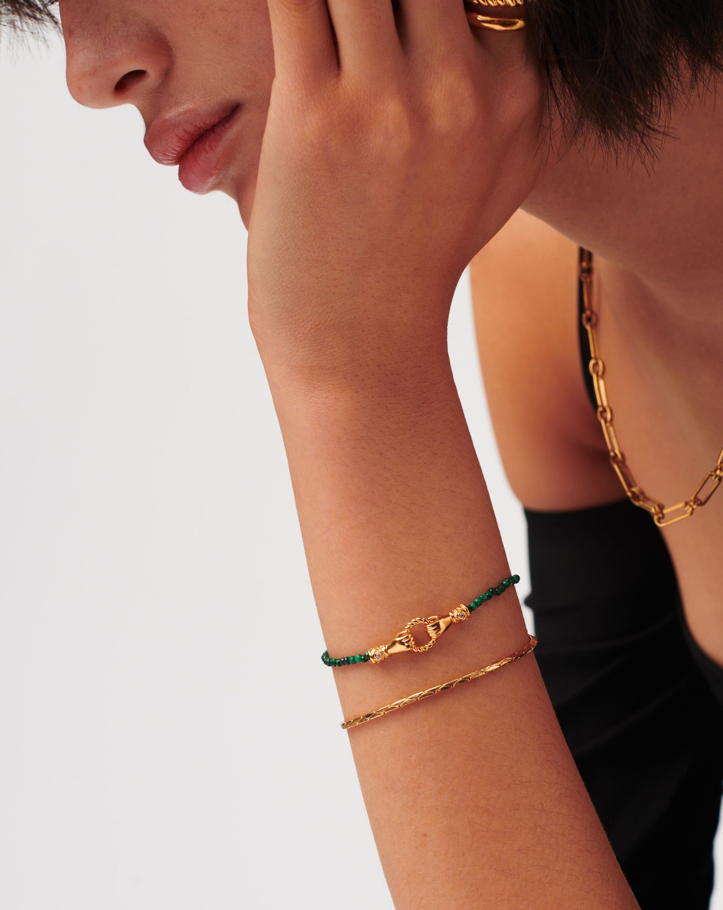 Harris Reed In Good Hands Mini Beaded Gemstone Bracelet | 18ct Gold Plated/Malachite Bracelets Missoma 