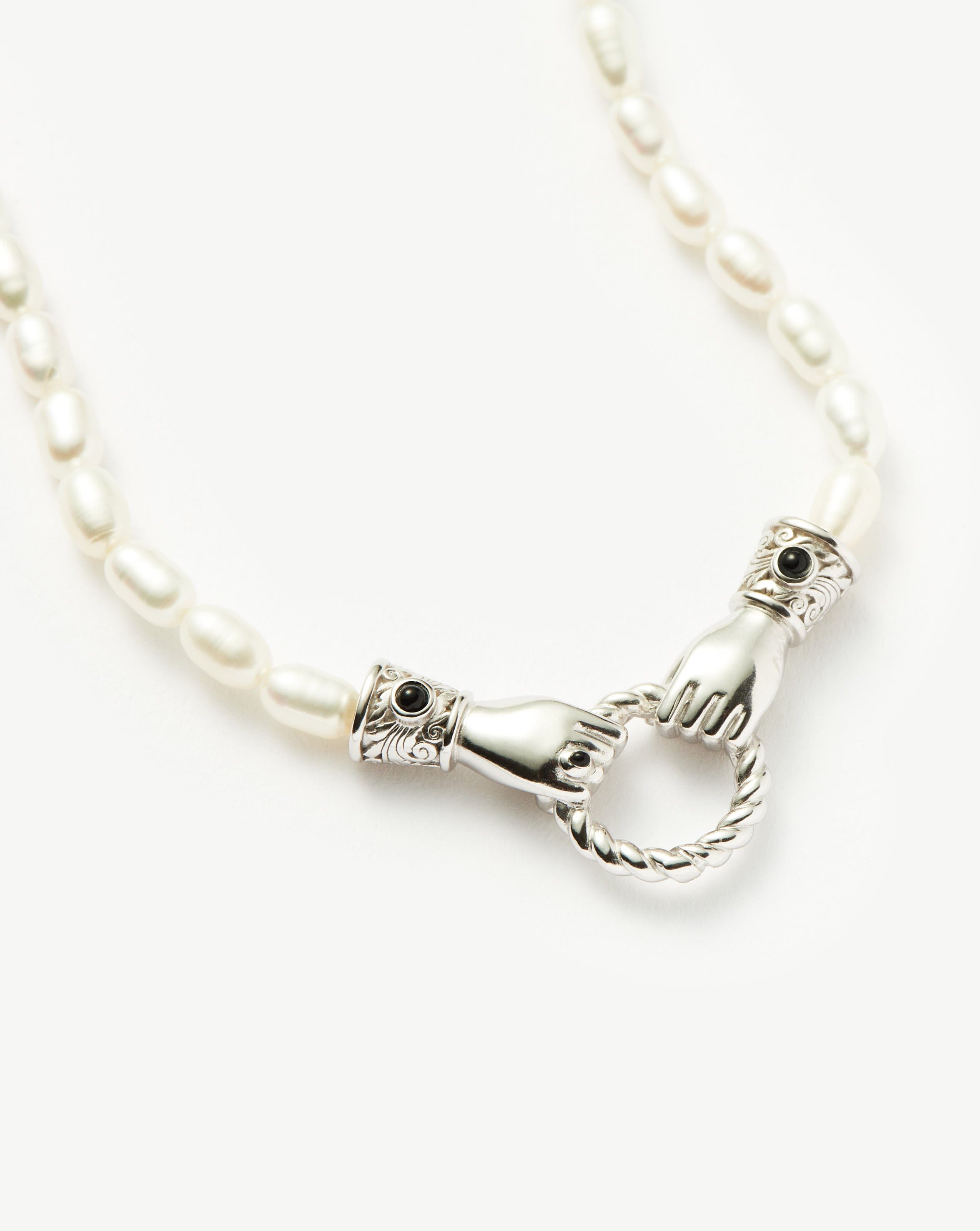 Harris Reed In Good Hands Pearl Necklace | Silver Plated/Pearl & Black Onyx Necklaces Missoma 