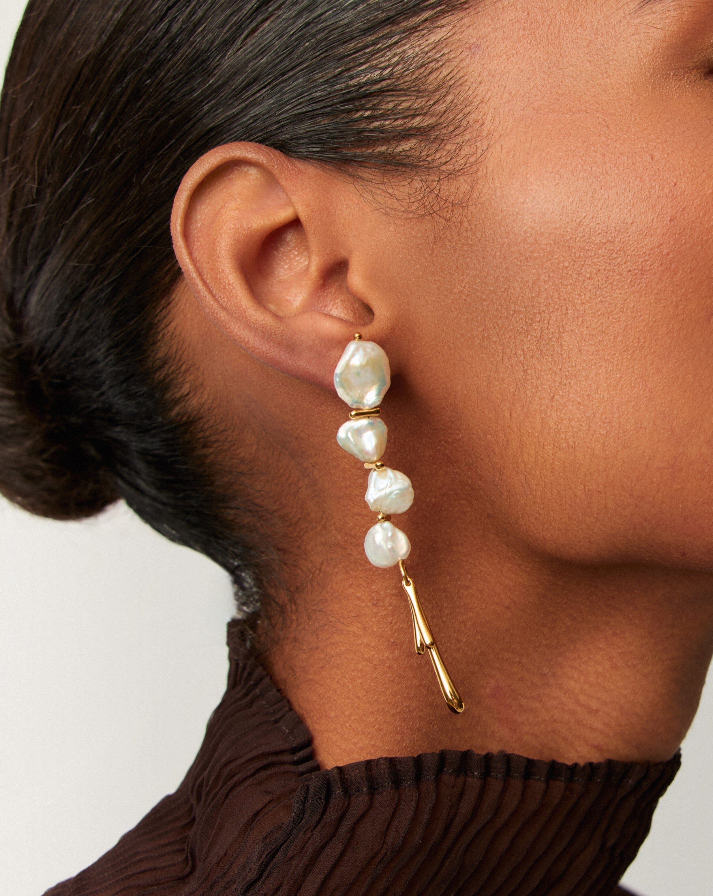 Keshi Pearl Sculptural Drop Earrings | 18ct Gold Plated/Pearl Earrings Missoma 