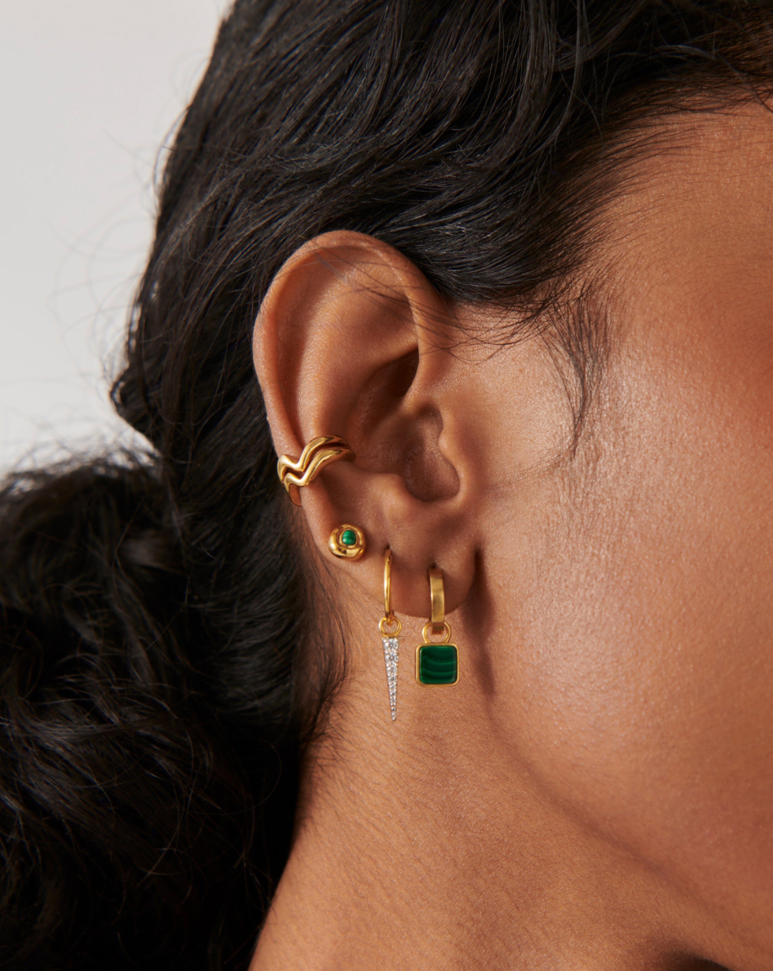 Lucy Williams Square Malachite Charm Mini Hoop Earrings | 18ct Gold Plated Vermeil/Malachite Earrings Missoma 