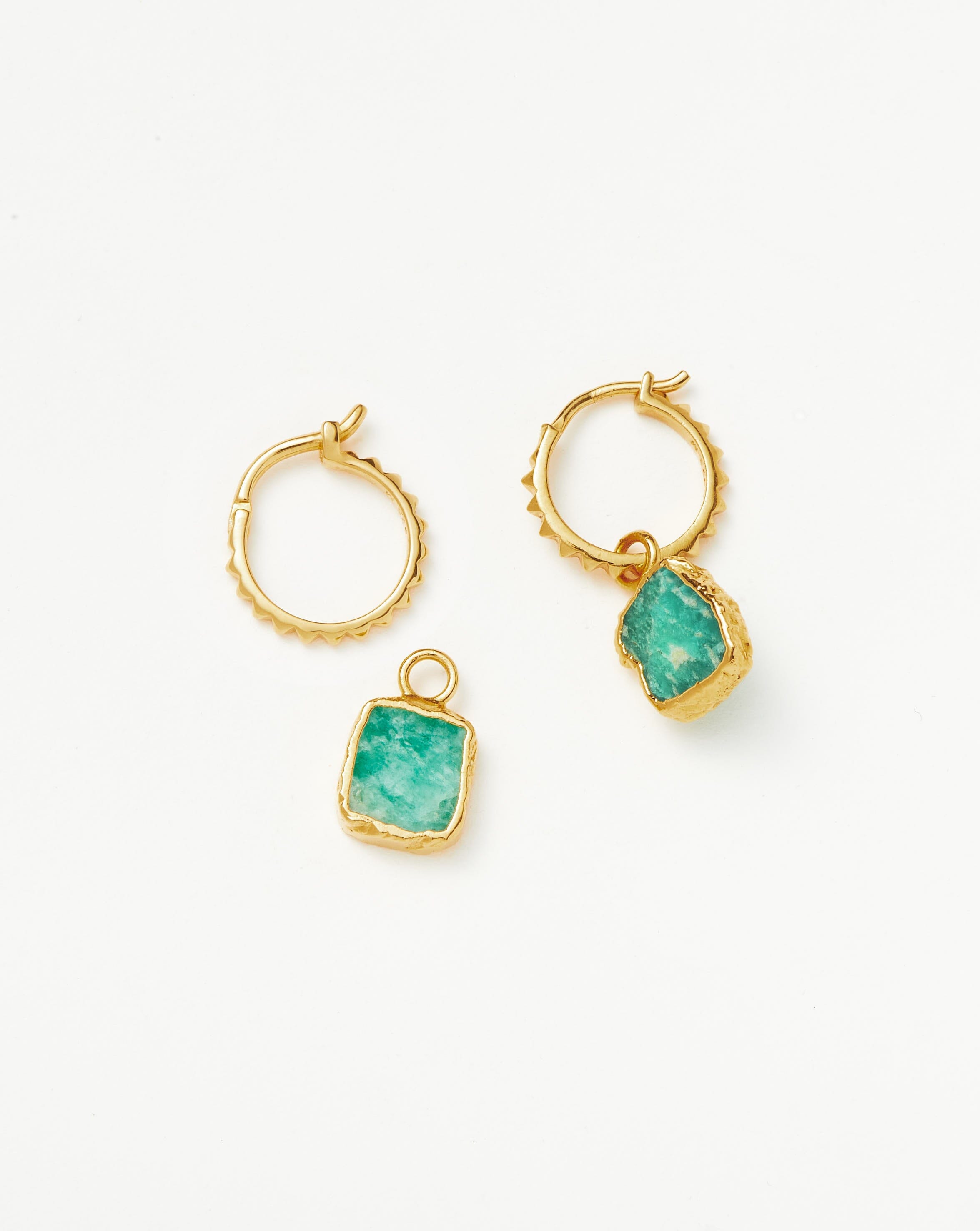 Mini Pyramid Charm Hoop Earrings | 18ct Gold Plated Vermeil/Amazonite Earrings Missoma 