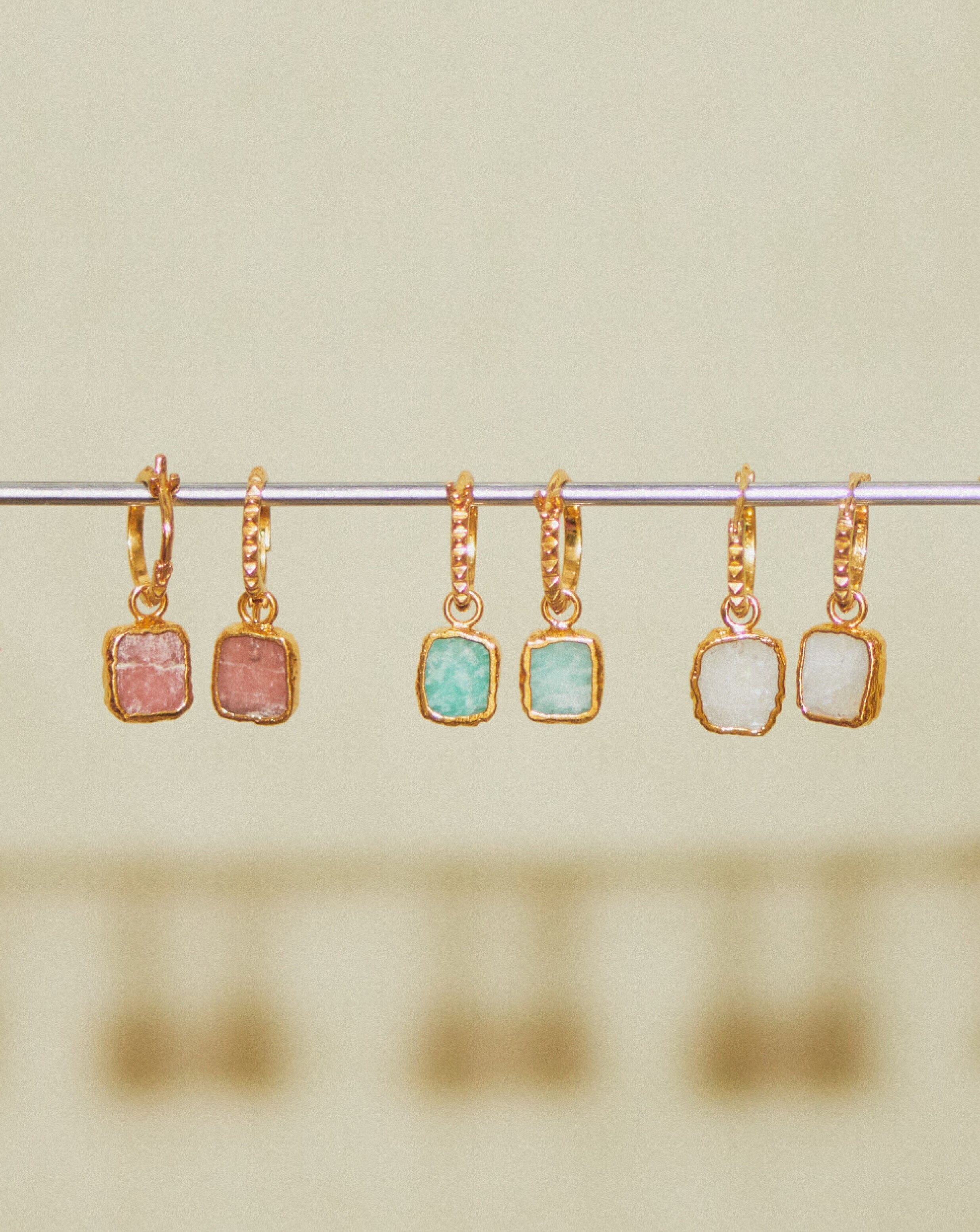 Mini Pyramid Charm Hoop Earrings | 18ct Gold Plated Vermeil/Rainbow Moonstone Earrings Missoma 