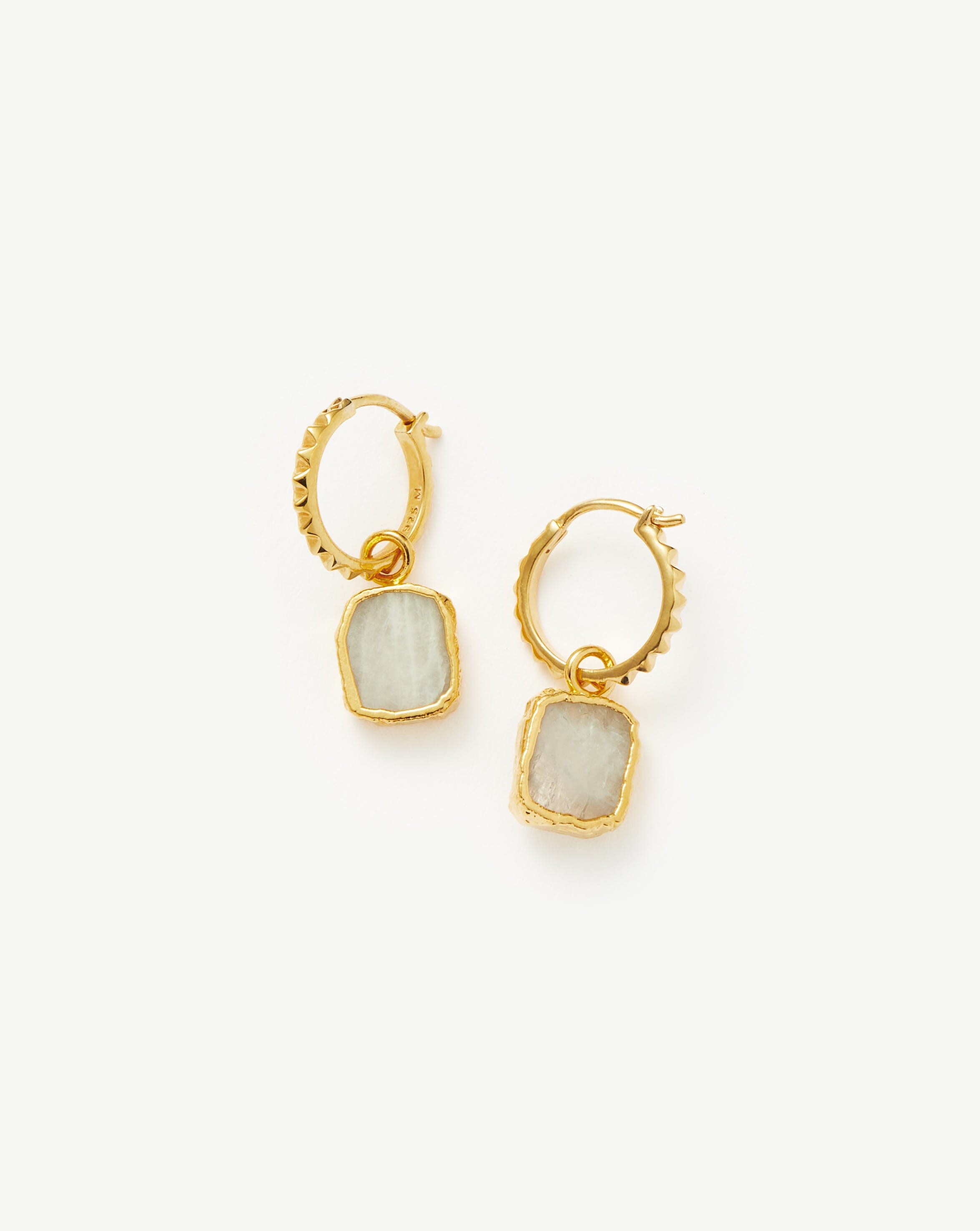 Mini Pyramid Charm Hoop Earrings | 18ct Gold Plated Vermeil/Rainbow Moonstone Earrings Missoma 