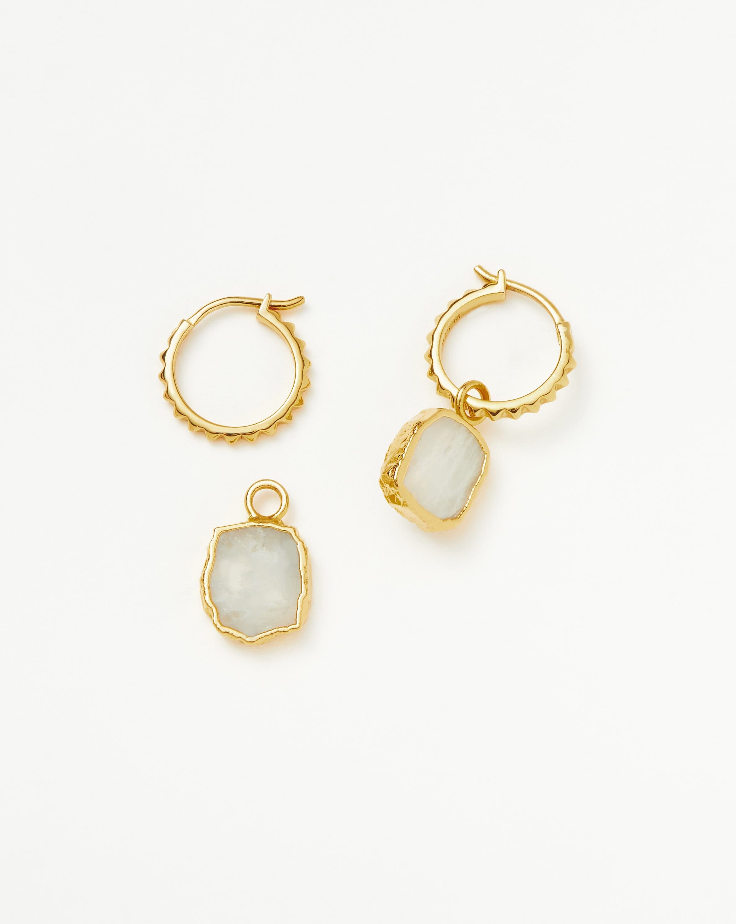 Mini Pyramid Charm Hoop Earrings | 18ct Gold Plated Vermeil/Rainbow Moonstone Earrings Missoma 