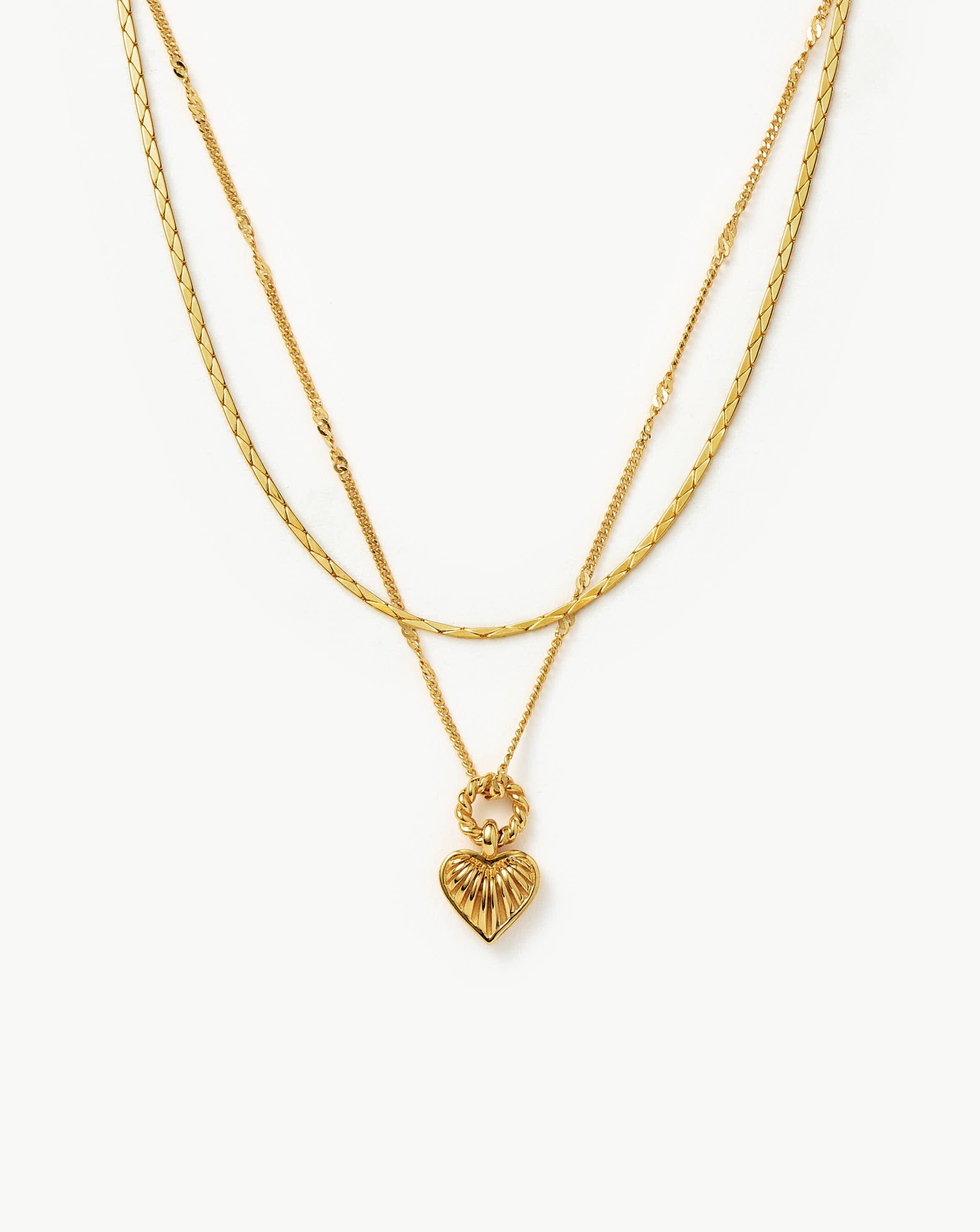 Mini Ridge Heart Chain Necklace Set | 18ct Gold Plated Layering Sets Missoma 