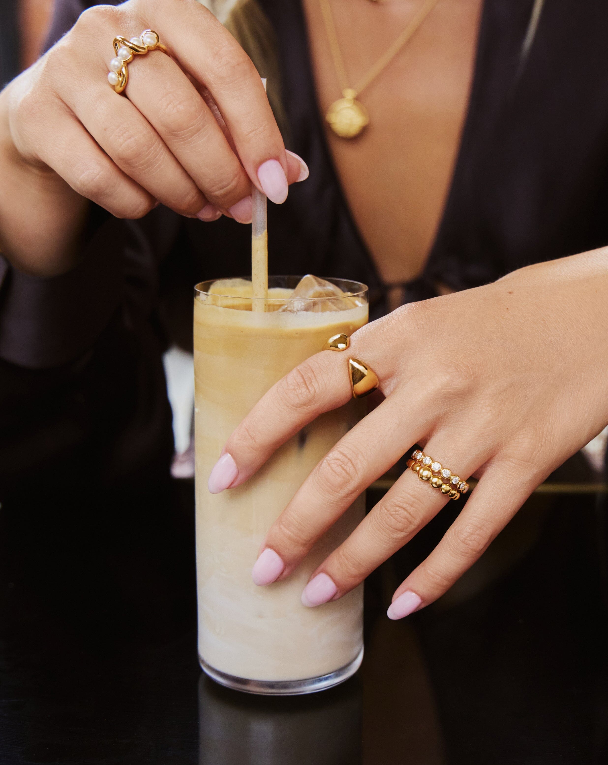 Molten Pearl Twisted Stacking Ring | 18ct Gold Vermeil/Pearl Rings Missoma 