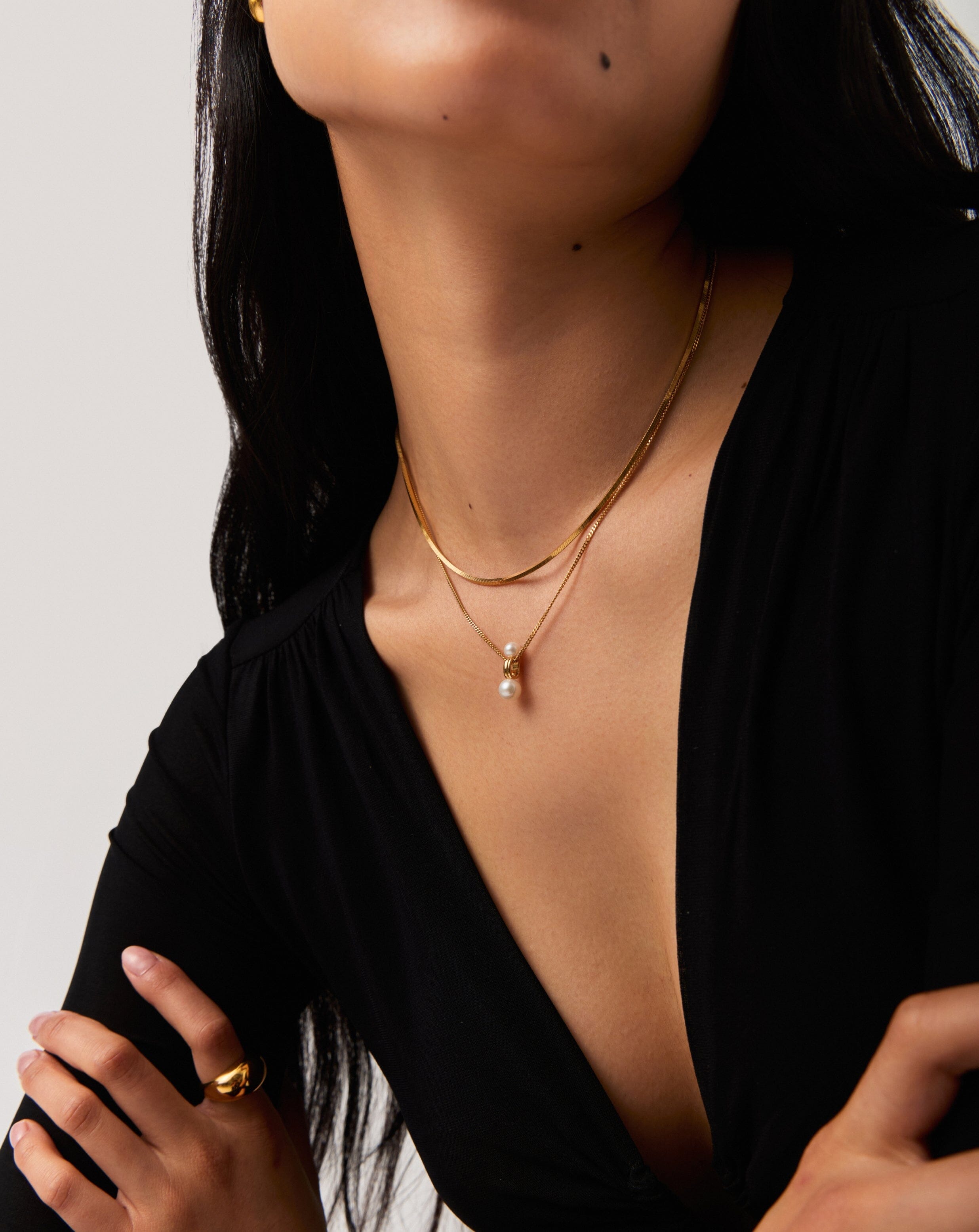 Pearl Ridge Pendant Chain Necklace | 18ct Gold Plated Vermeil/Pearl Necklaces Missoma 