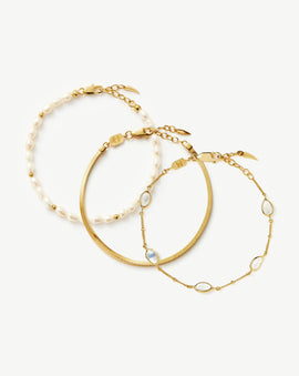 Pearl & Snake Chain Triple Bracelet Set 