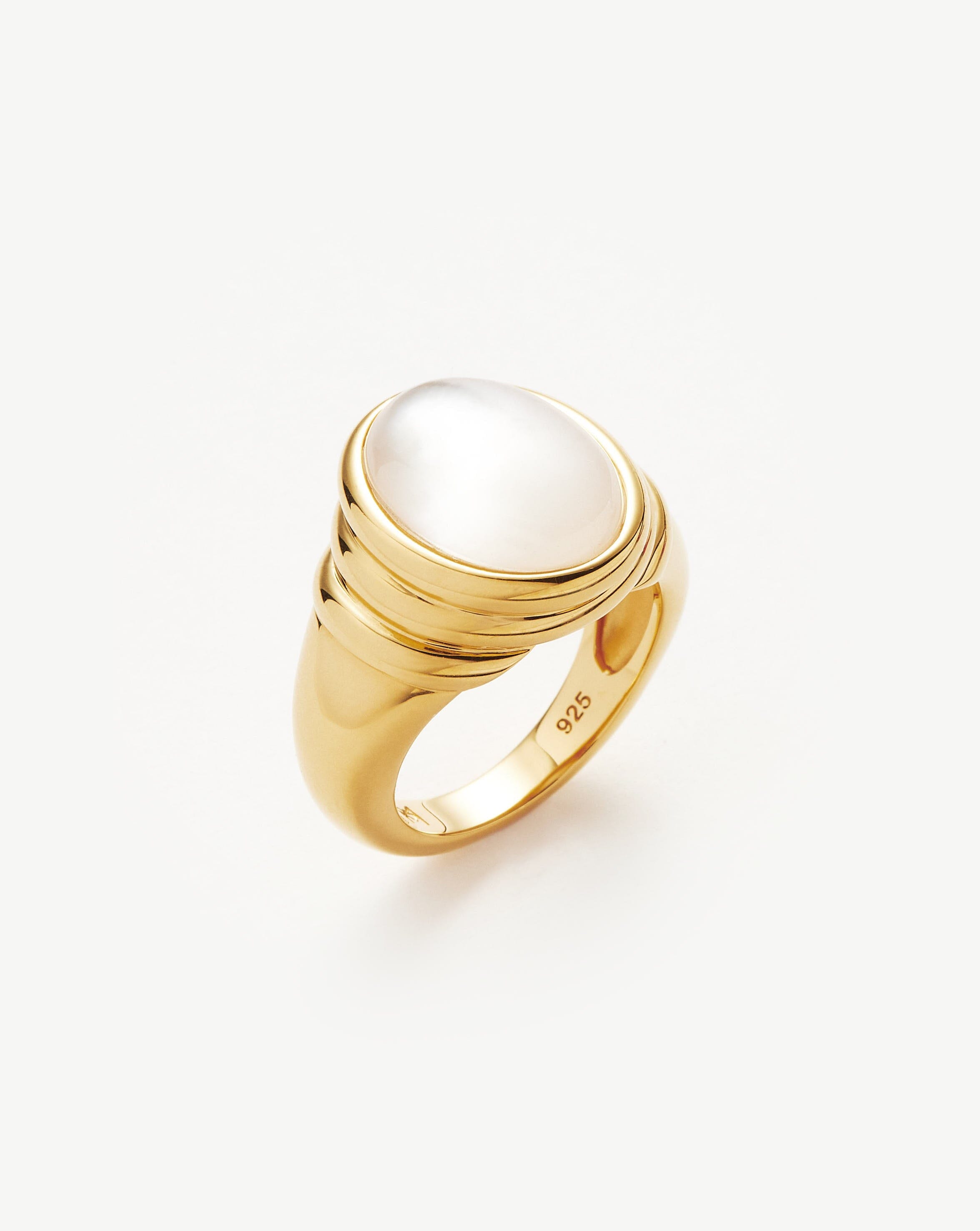 Savi Ridge Oval Gemstone Chunky Ring | 18ct Gold Plated Vermeil/ Mother of Pearl & Quartz Rings Missoma 