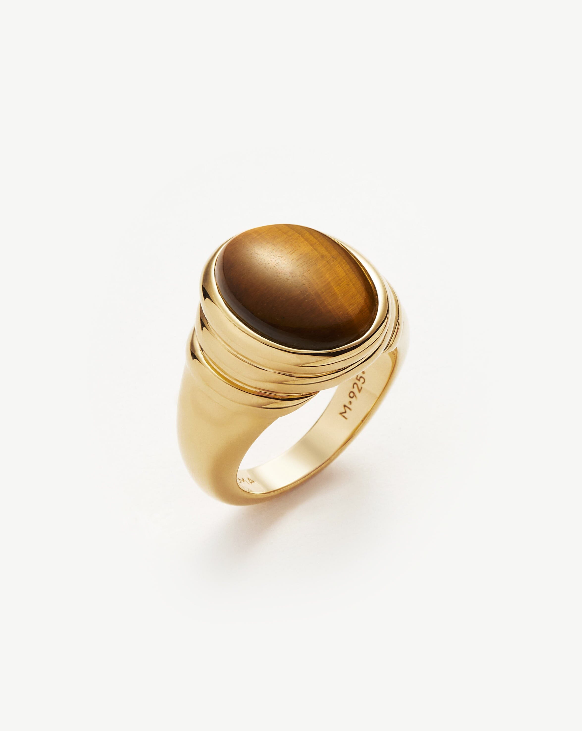 Savi Ridge Oval Gemstone Chunky Ring | 18ct Gold Plated Vermeil/Tiger's Eye Rings Missoma 