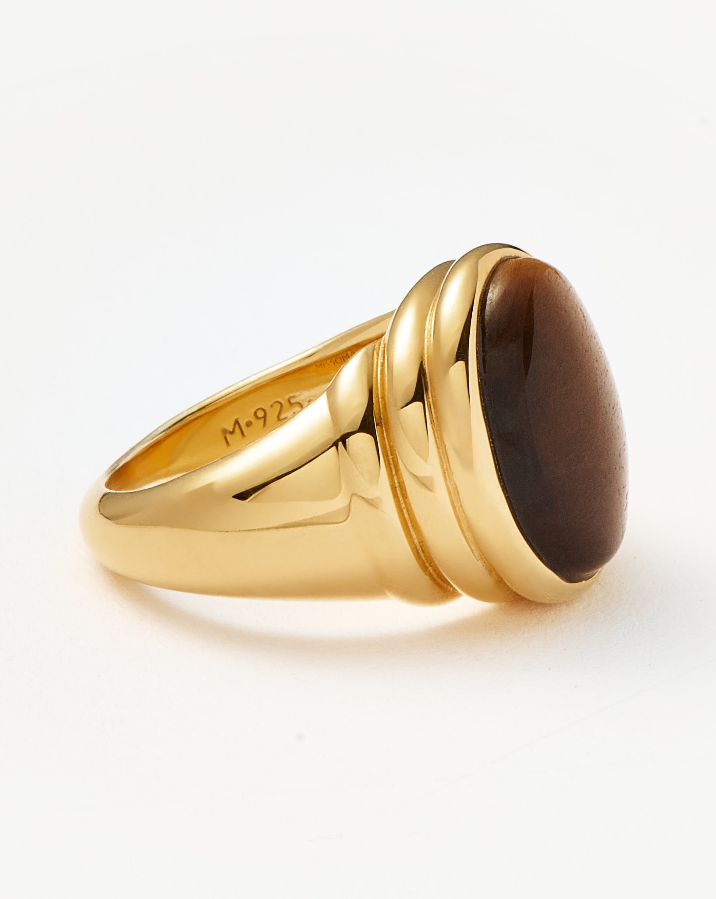 Savi Ridge Oval Gemstone Chunky Ring | 18ct Gold Plated Vermeil/Tiger's Eye Rings Missoma 