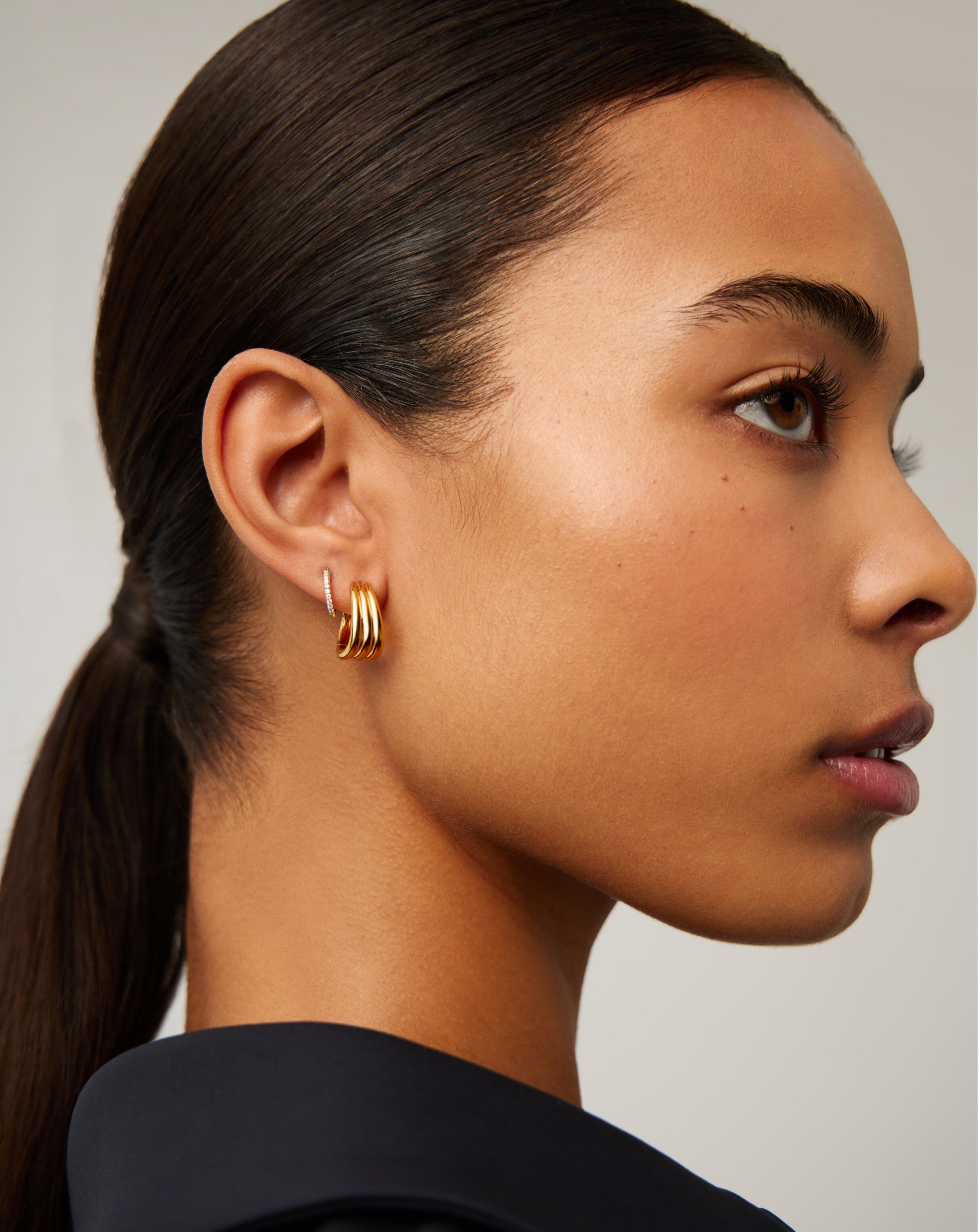 Savi Triple Ridge Hoop Earrings | 18ct Gold Vermeil Earrings Missoma 