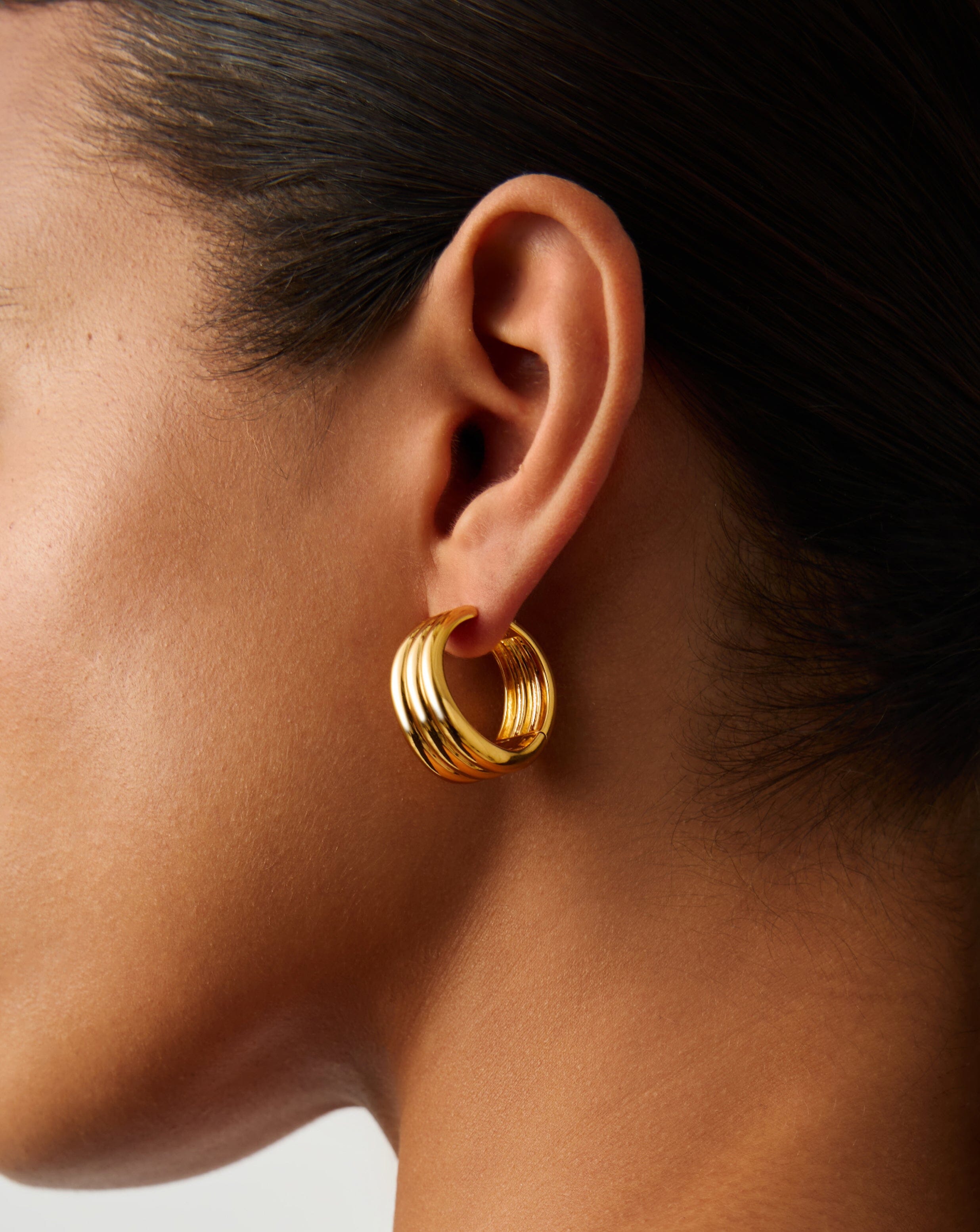 Savi Triple Ridge Large Hoop Earrings | 18ct Gold Plated Earrings Missoma 