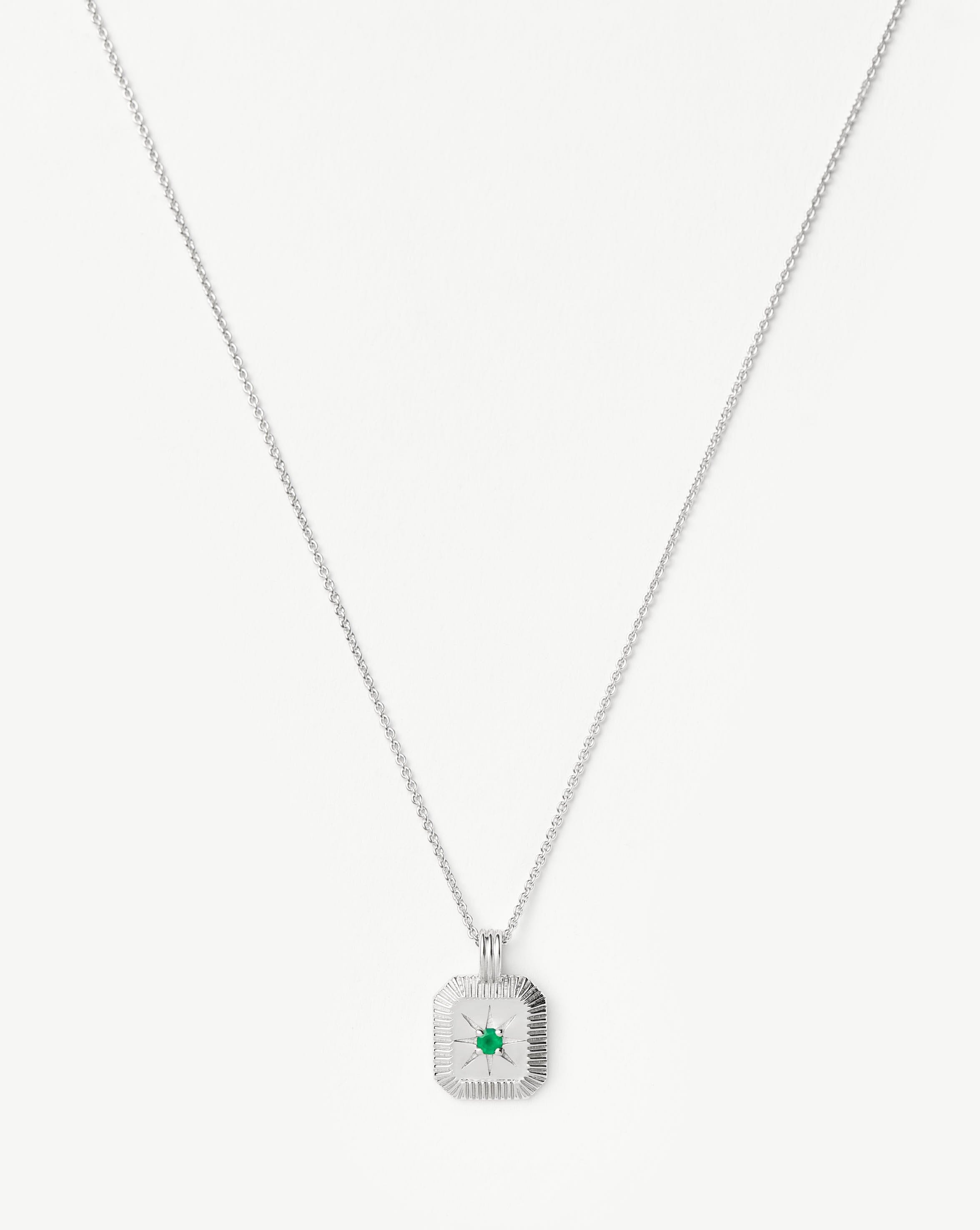 Star Ridge Birthstone Pendant Necklace - Dyed Green Chalcedony/May Necklaces Missoma 