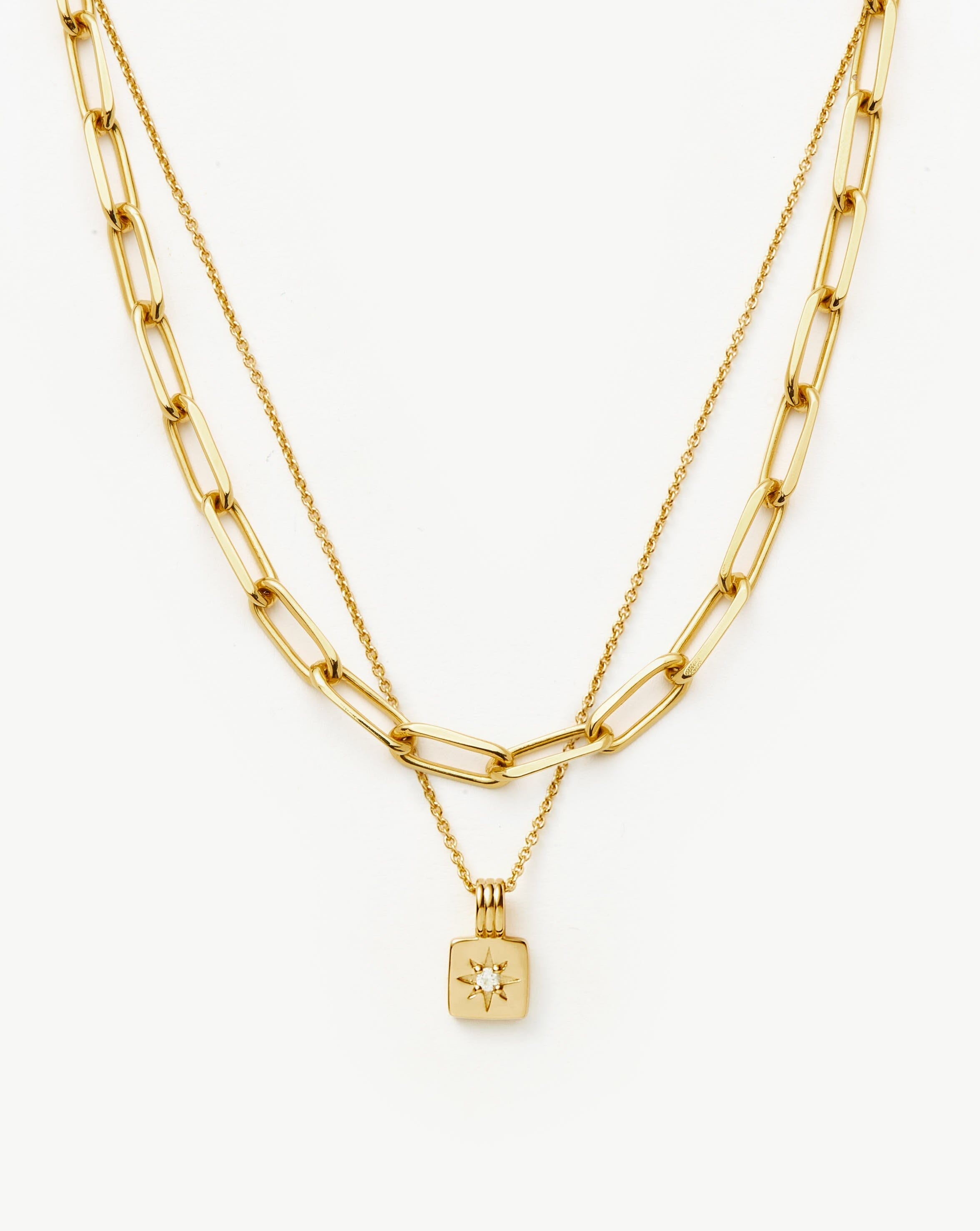 Star Ridge & Paperclip Chain Necklace Set | 18ct Gold Vermeil Cubic Zirconia Necklaces Missoma 