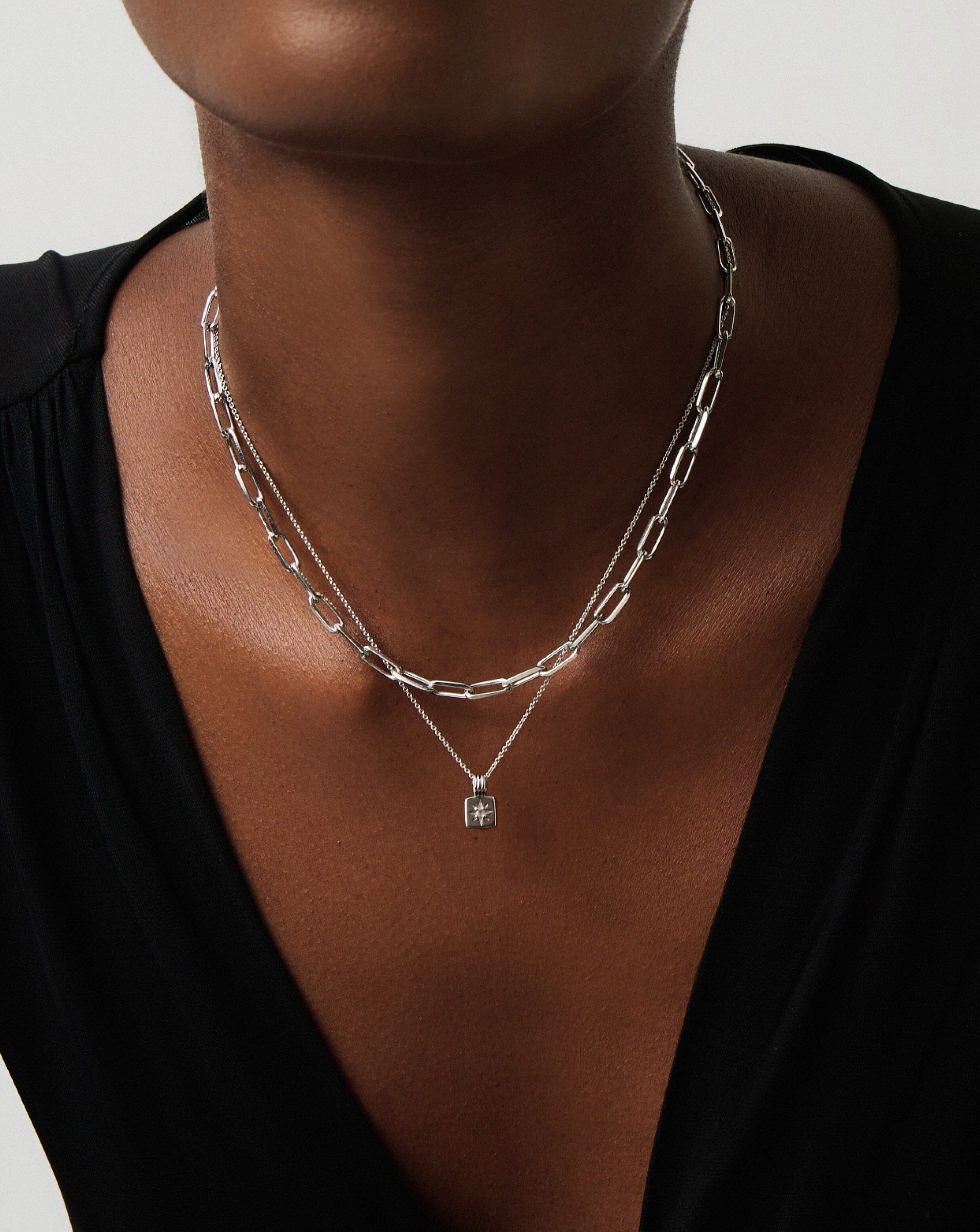 Star Ridge & Paperclip Chain Necklace Set | Silver Plated Cubic Zirconia Necklaces Missoma 