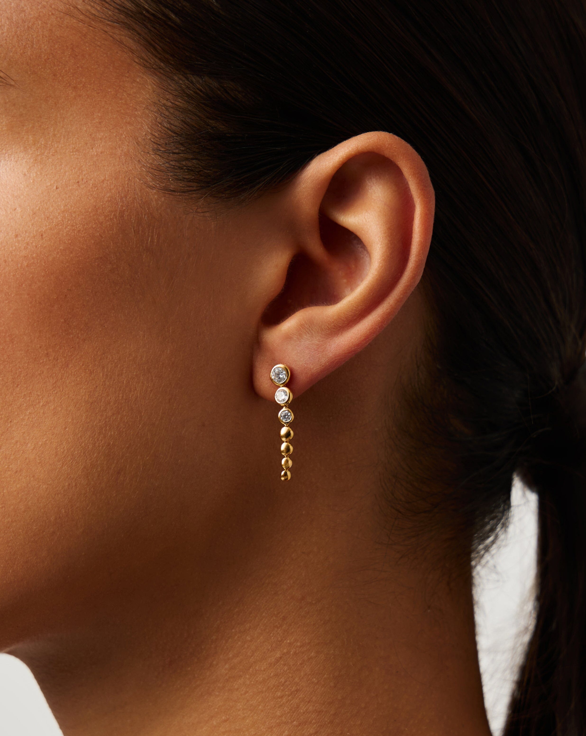 Tennis Beaded Stone Drop Stud Earrings | 18ct Gold Vermeil/Cubic Zirconia Earrings Missoma 