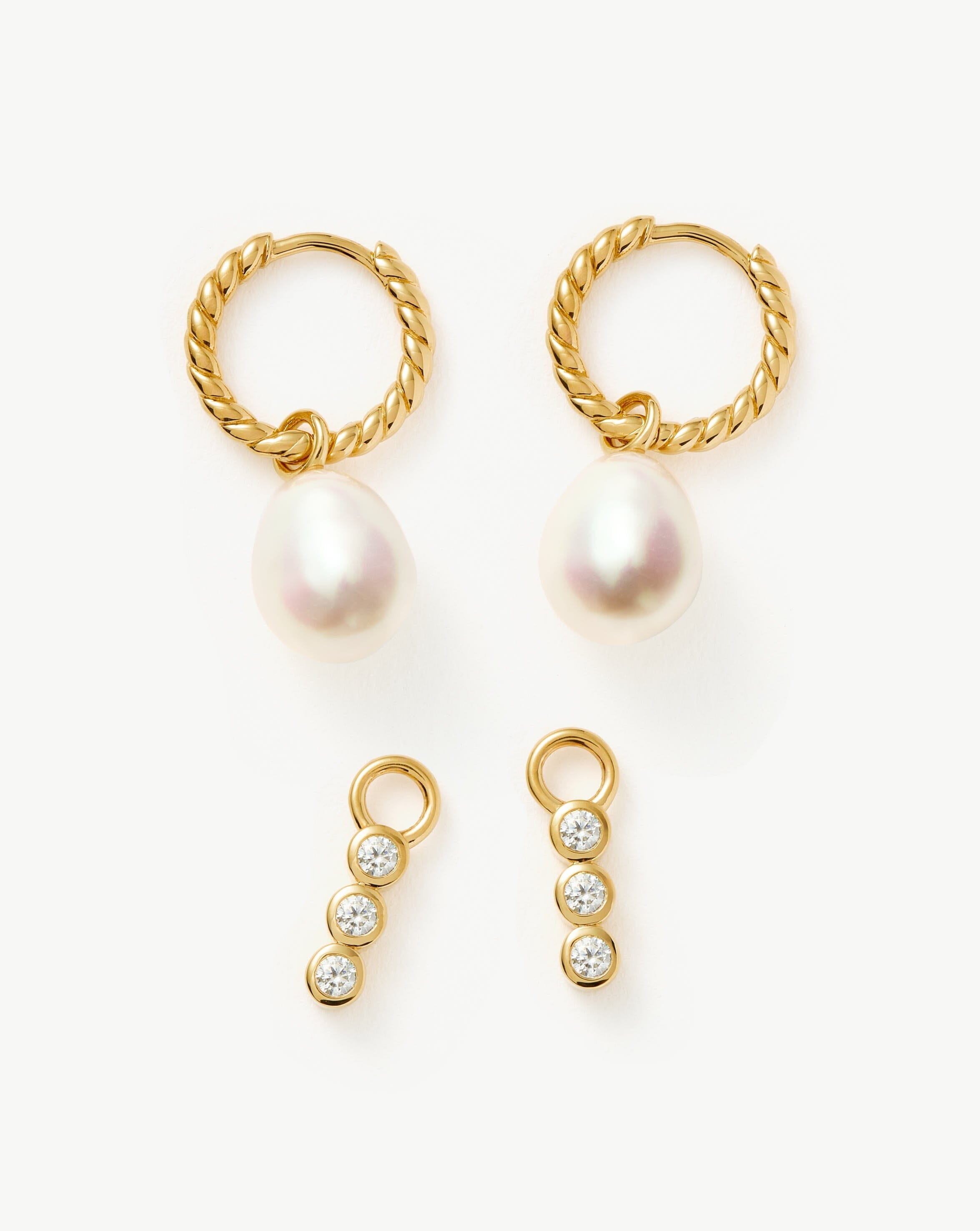 Twisted Pearl & Drop Hoop Earring Set | 18ct Gold Plated Vermeil/Pearl Set Missoma 