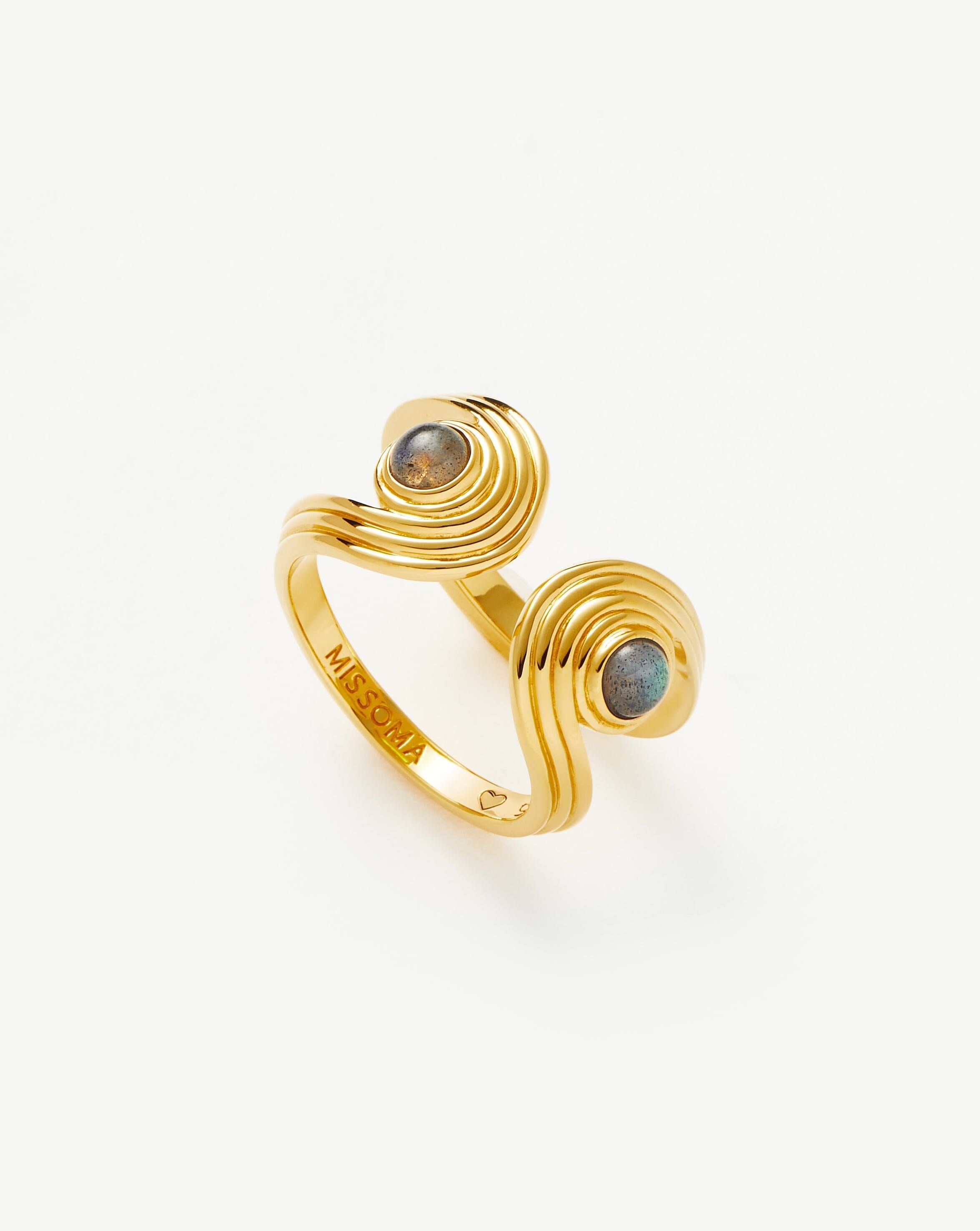 Zenyu Link Gemstone Open Ring | 18ct Gold Plated Vermeil/Labradorite Rings Missoma 