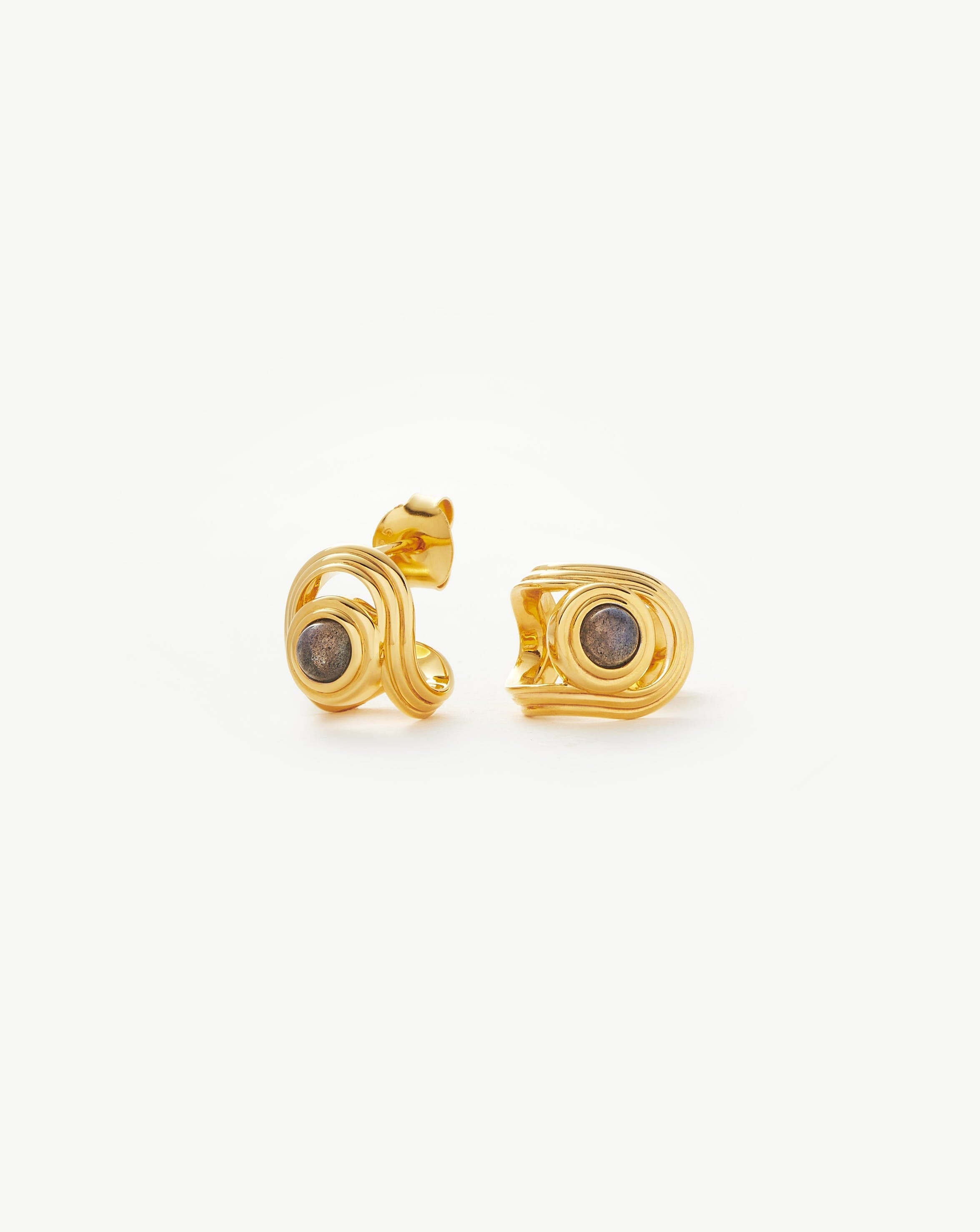 Zenyu Link Gemstone Open Stud Earrings | 18ct Gold Plated Vermeil/Labradorite Earrings Missoma 