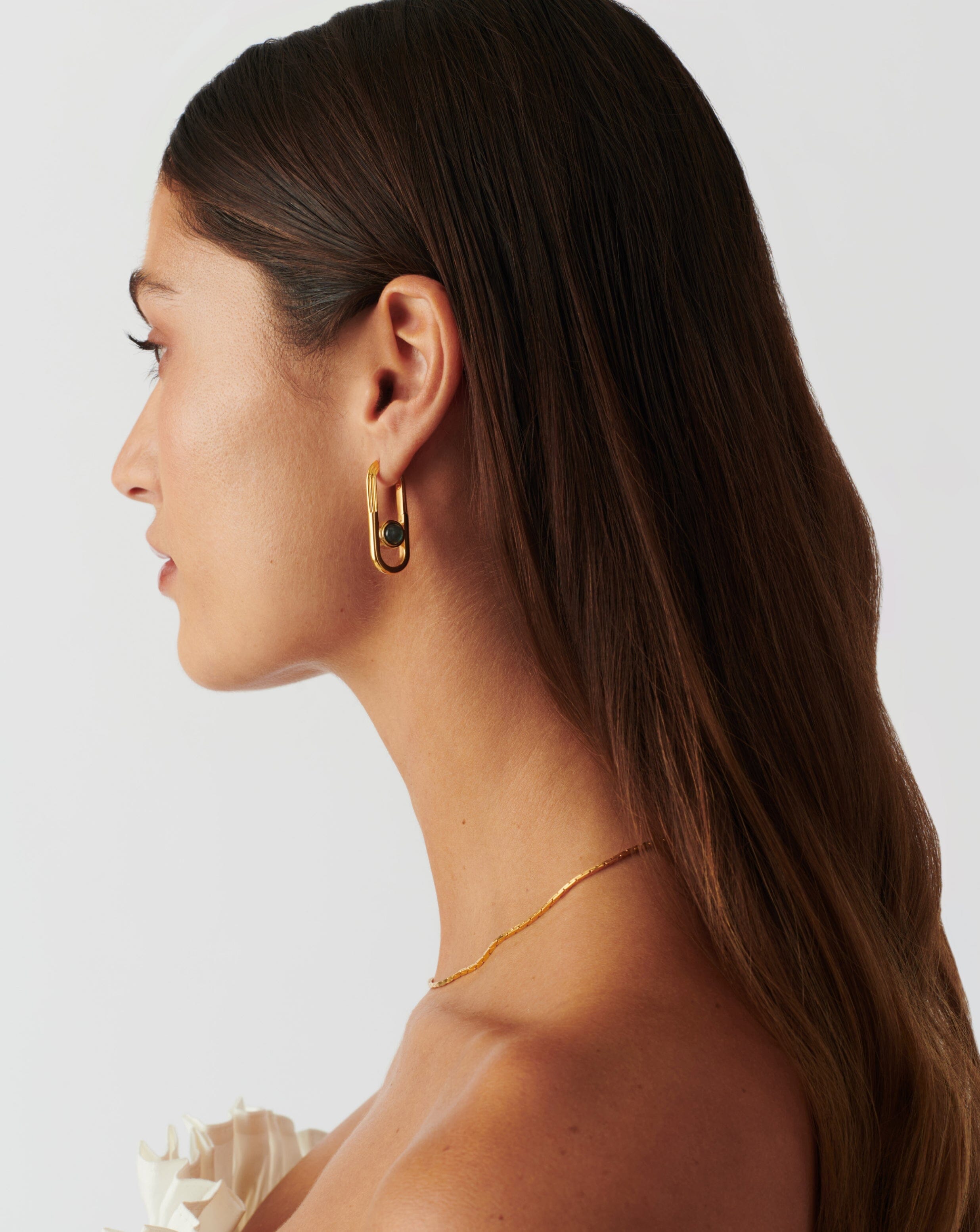 Zenyu Link Gemstone Ovate Hoop Earrings | 18ct Gold Plated/Labradorite Earrings Missoma 