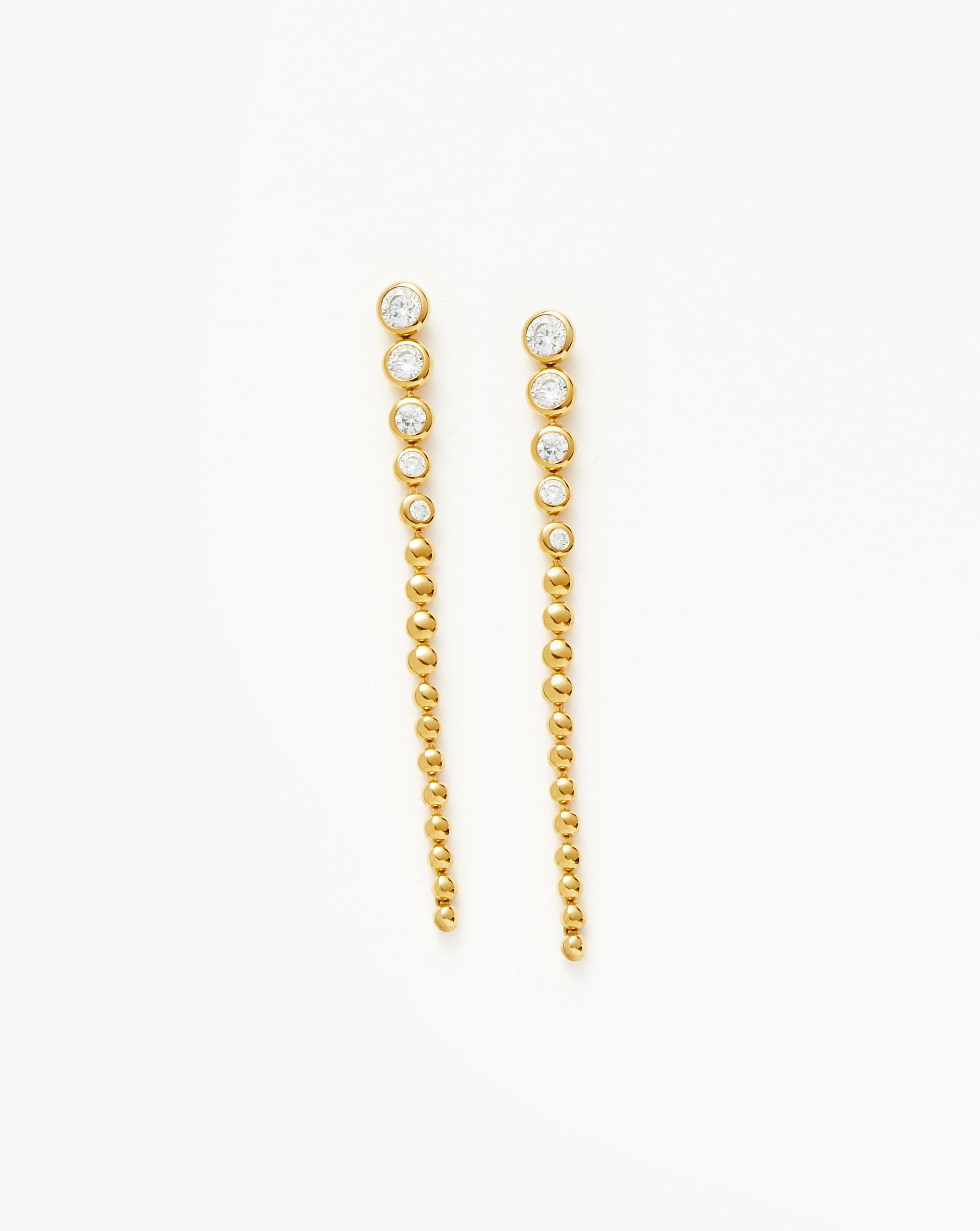 Articulated Beaded Gemstone Long Drop Stud Earrings | 18ct Gold Plated Vermeil/Cubic Zirconia Earrings Missoma 