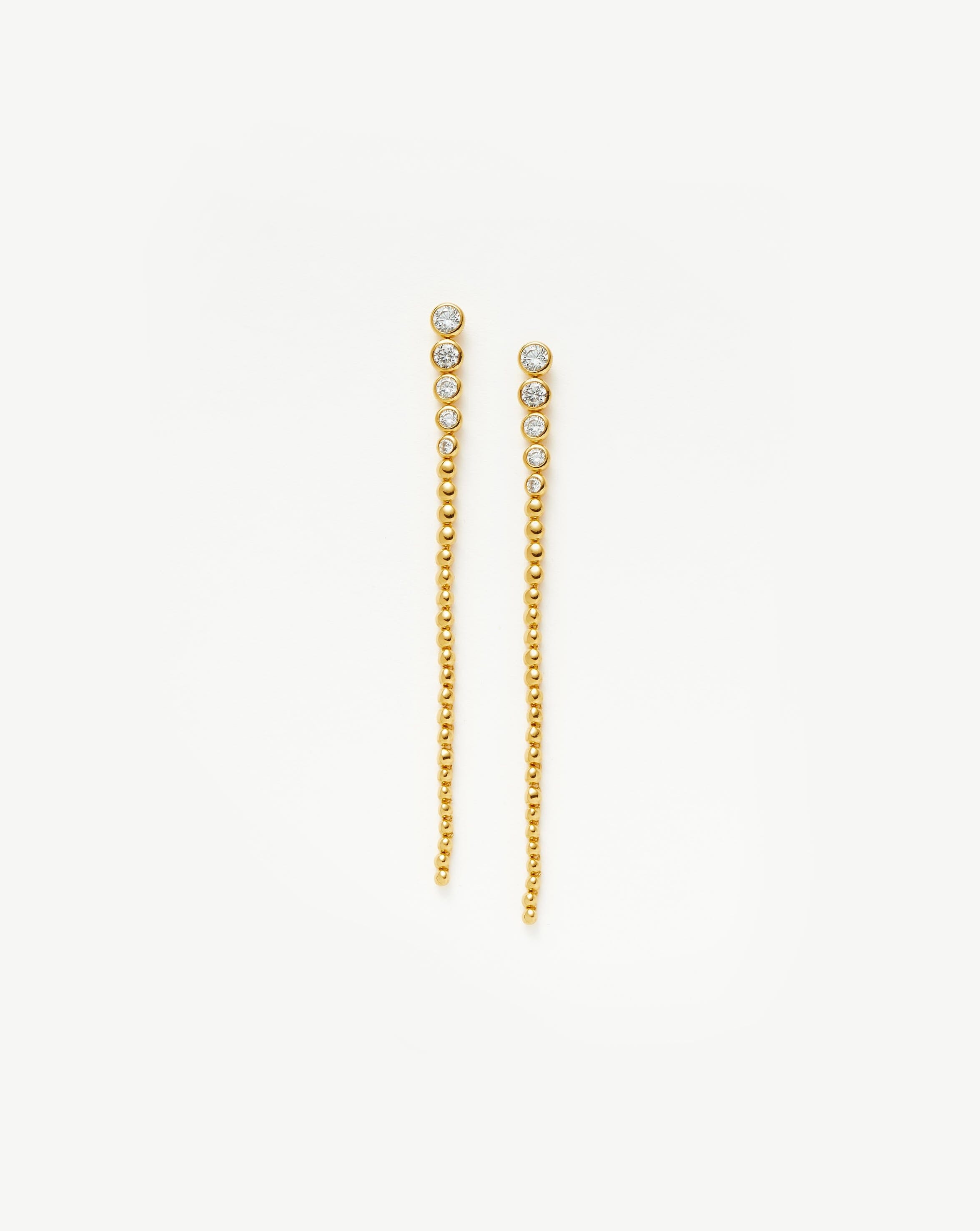 Articulated Beaded Stone Extra Long Drop Stud Earrings | 18ct Gold Plated Vermeil/Cubic Zirconia Earrings Missoma 