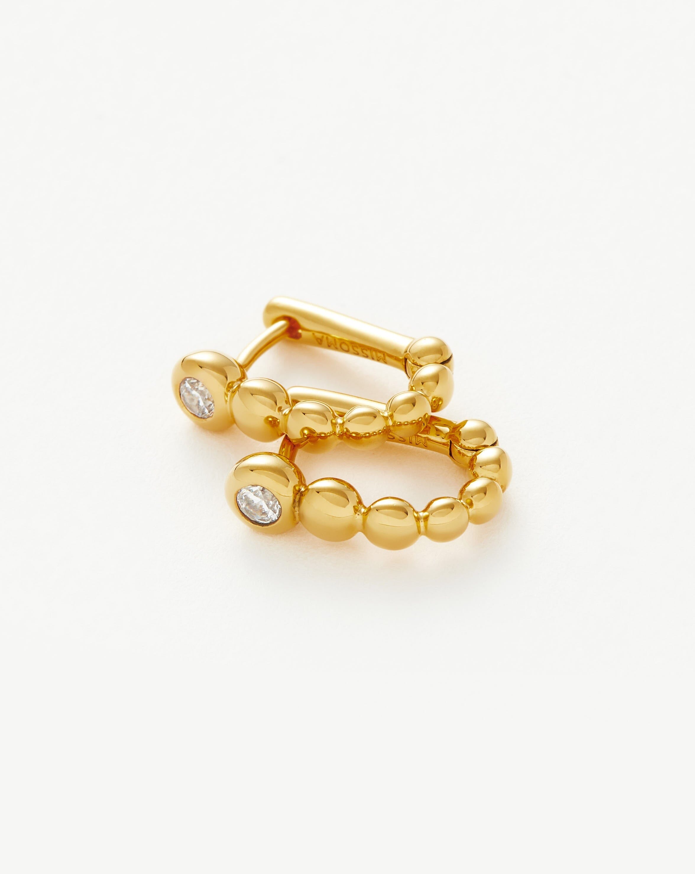 Articulated Stone Beaded Ovate Huggies | 18ct Gold Plated Vermeil/Cubic Zirconia Earrings Missoma 