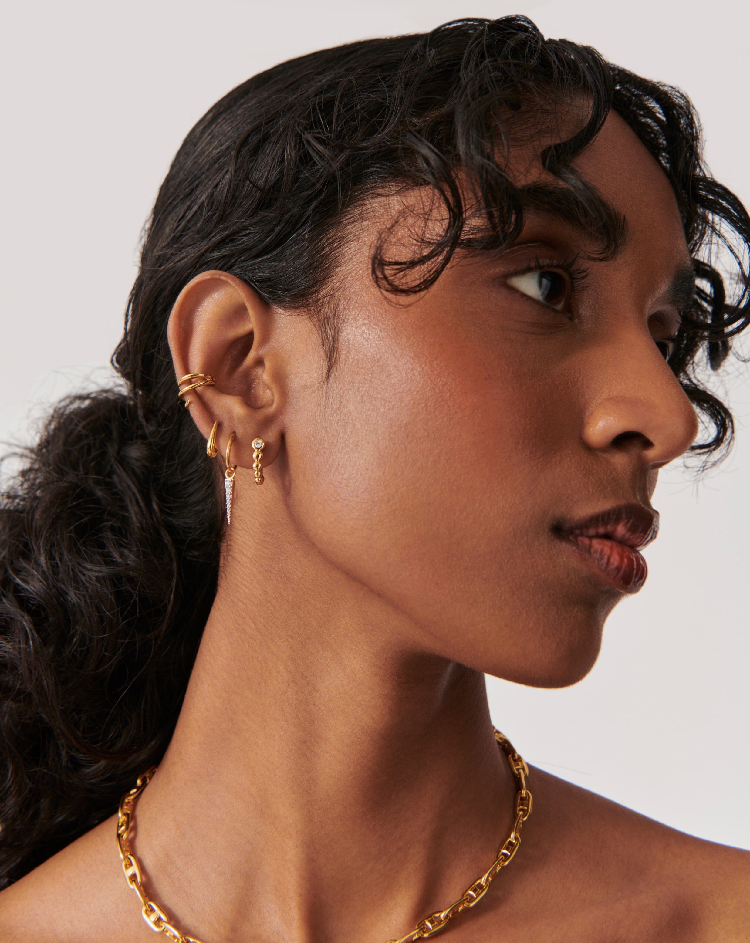 Articulated Stone Beaded Ovate Huggies | 18ct Gold Plated Vermeil/Cubic Zirconia Earrings Missoma 