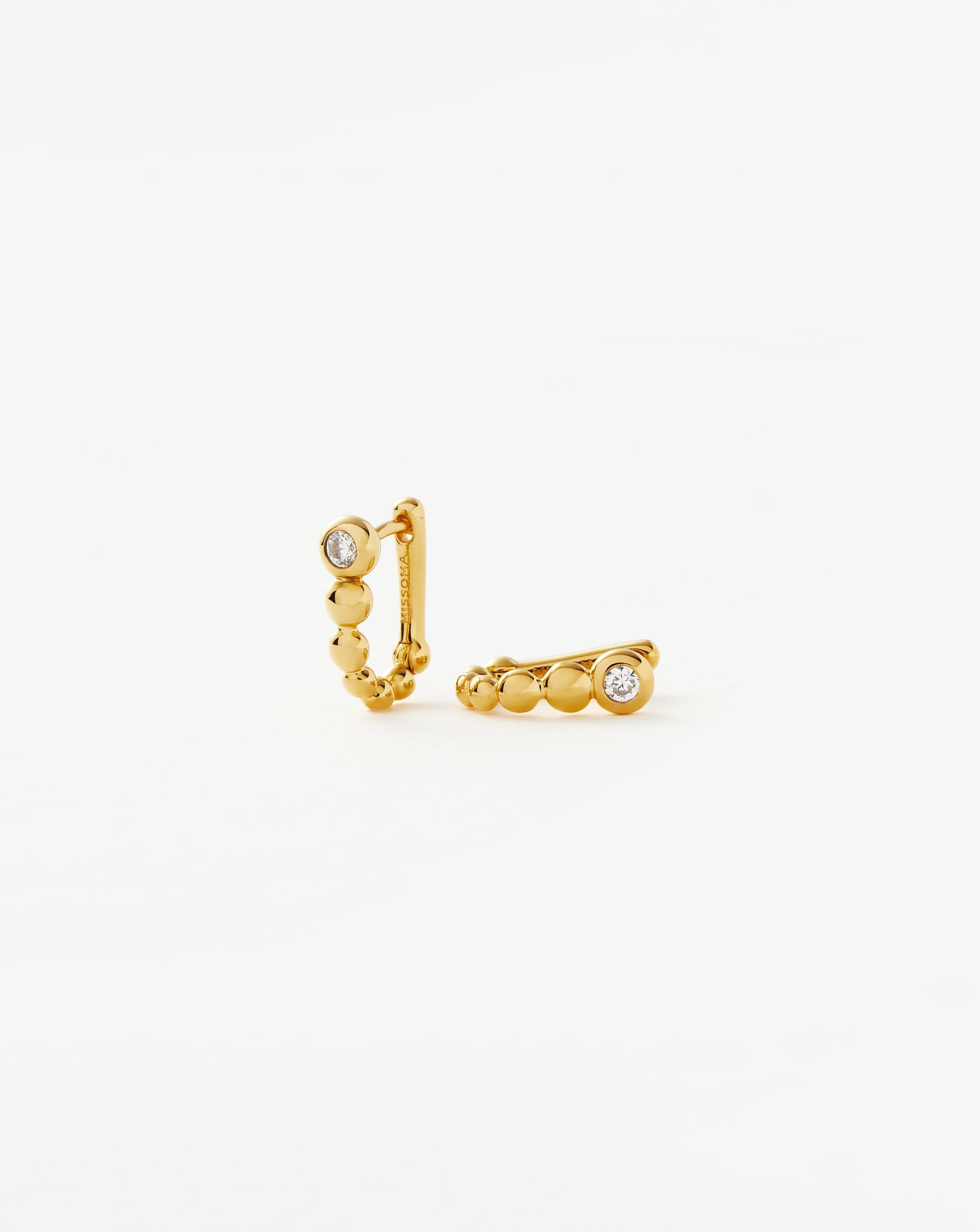 Articulated Stone Beaded Ovate Huggies | 18ct Gold Plated Vermeil/Cubic Zirconia Earrings Missoma 