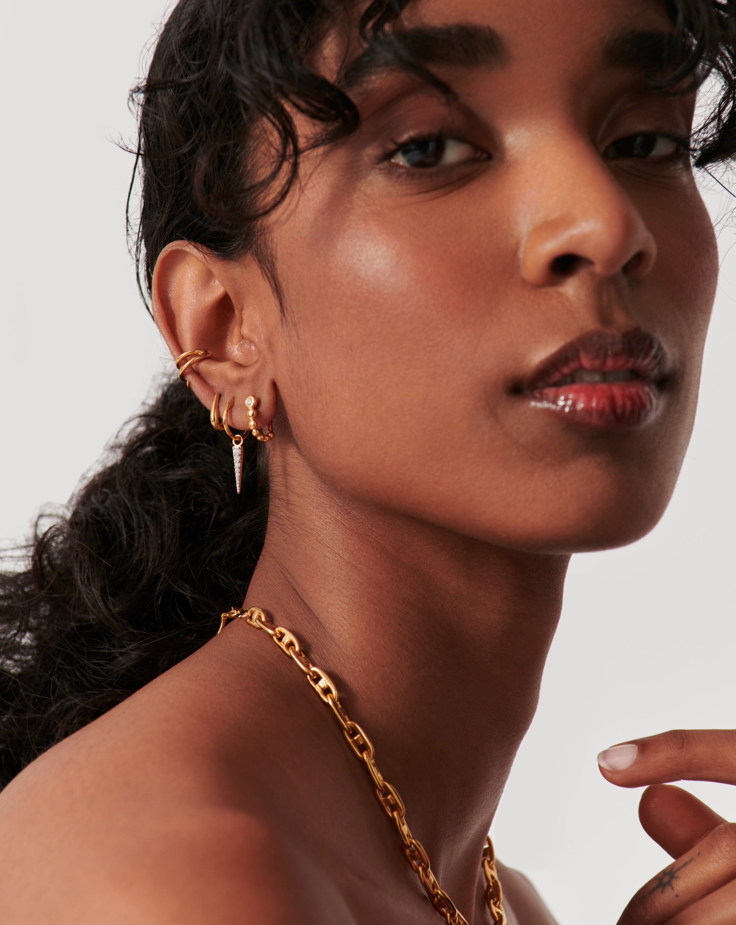 Articulated Stone Beaded Ovate Huggies | 18ct Gold Plated Vermeil/Cubic Zirconia Earrings Missoma 