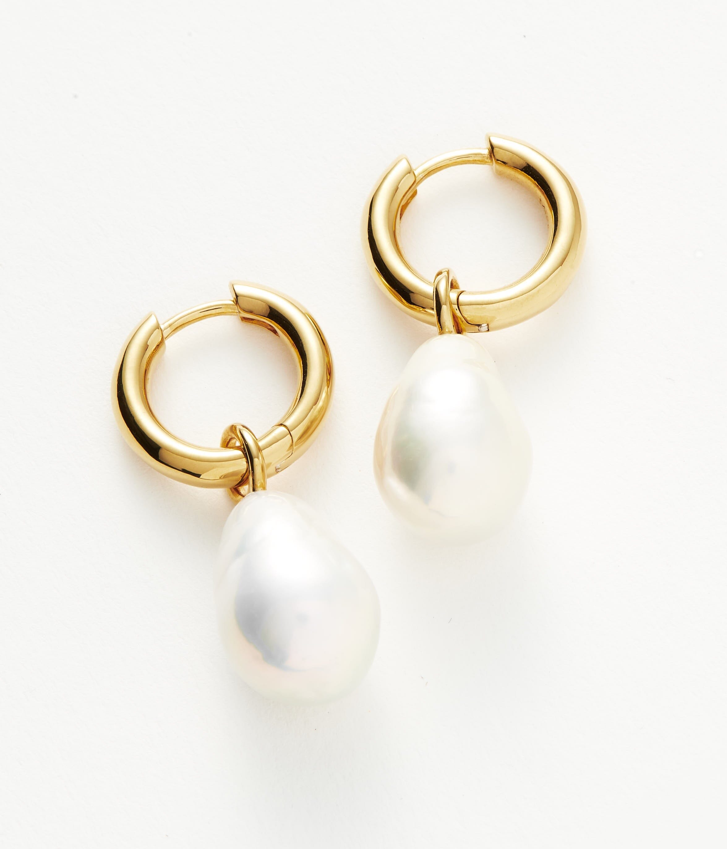 Baroque Pearl Drop Tunnel Mini Hoop Earrings | 18ct Gold Plated Vermeil/Pearl Earrings Missoma 