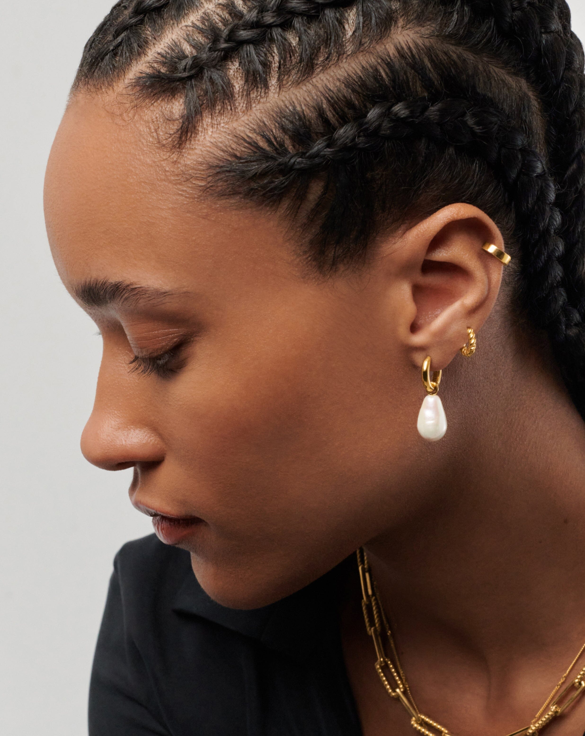 Baroque Pearl Drop Tunnel Mini Hoop Earrings | 18ct Gold Plated Vermeil/Pearl Earrings Missoma 